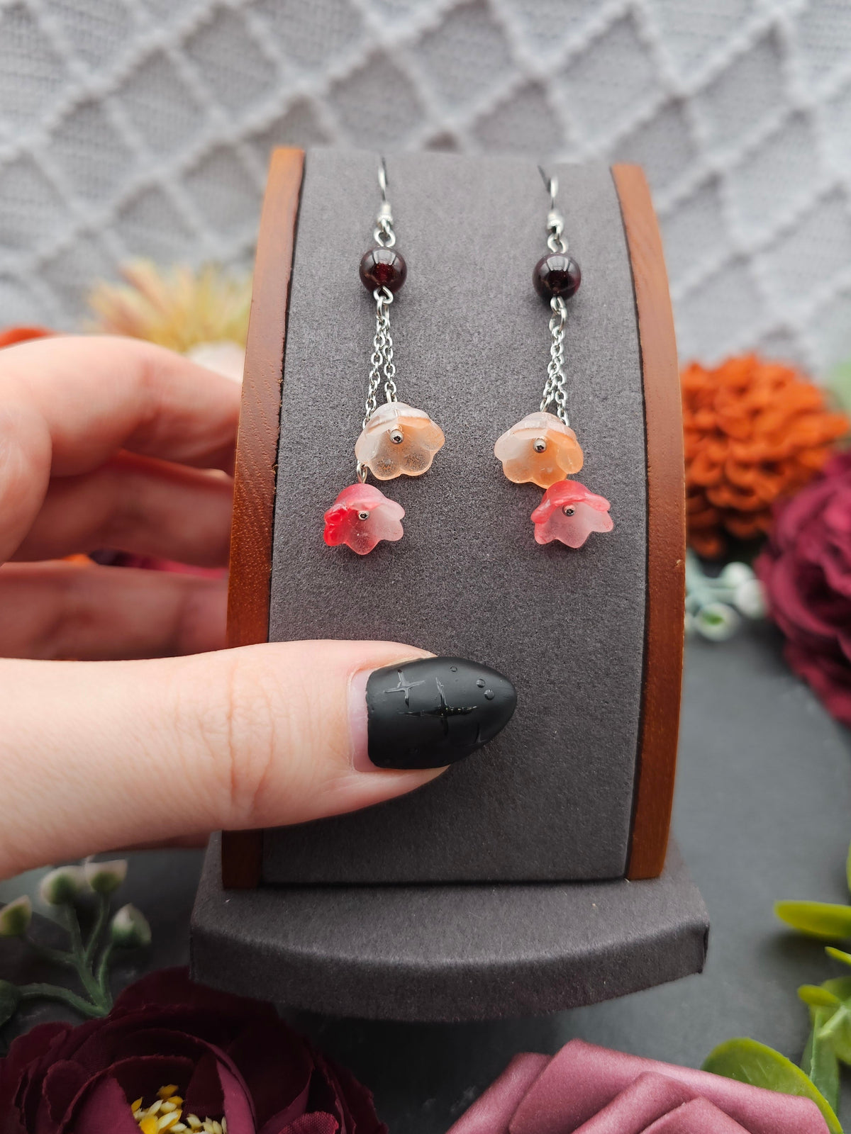 Ohrringe Floral Rot & Orange | Granat | Edelstahl