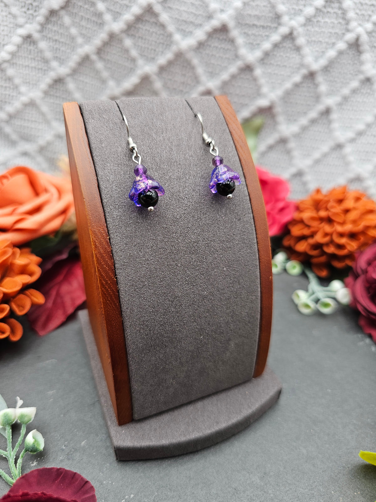 Ohrringe Floral Lila | Onyx & Amethyst | Edelstahl