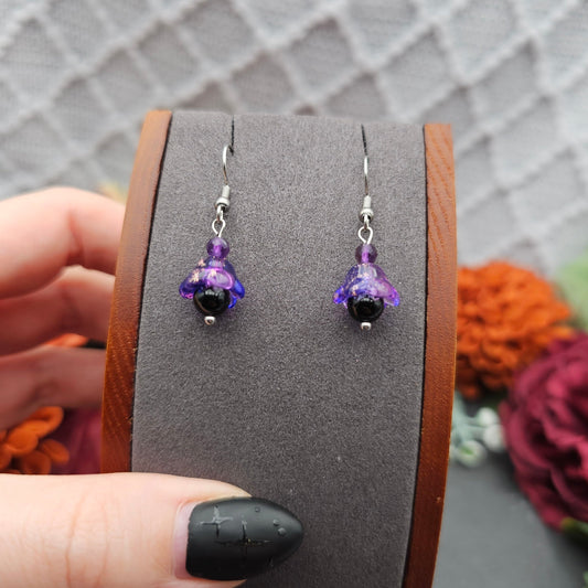 Ohrringe Floral Lila | Onyx & Amethyst | Edelstahl