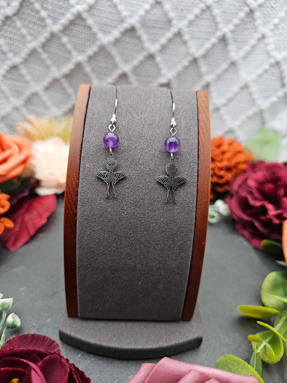 Ohrringe Mondfalter | Amethyst | Edelstahl