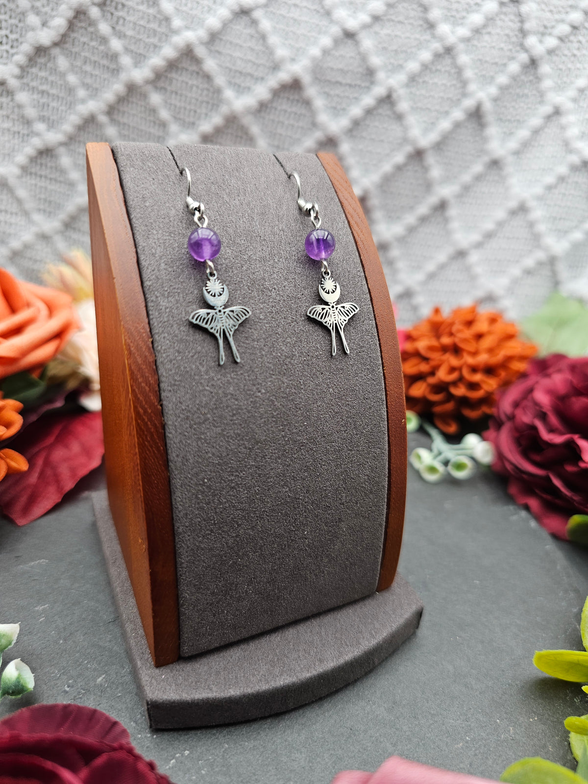 Ohrringe Mondfalter | Amethyst | Edelstahl