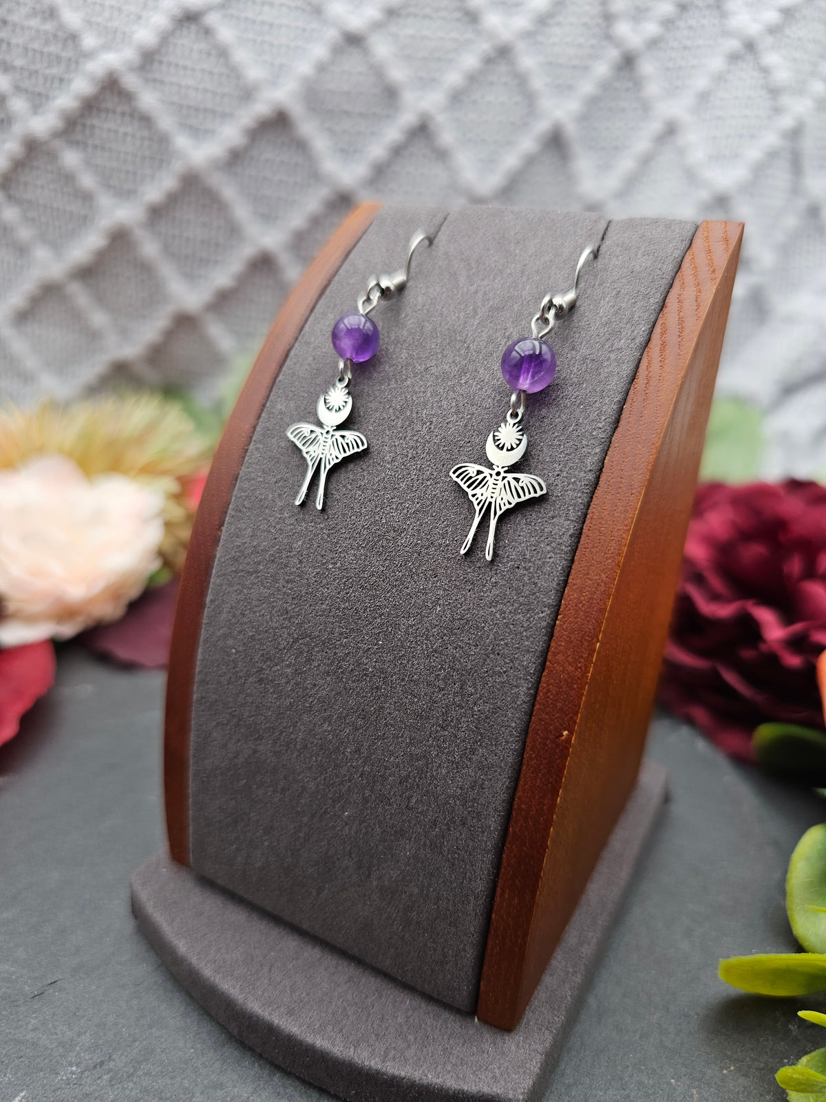 Ohrringe Mondfalter | Amethyst | Edelstahl