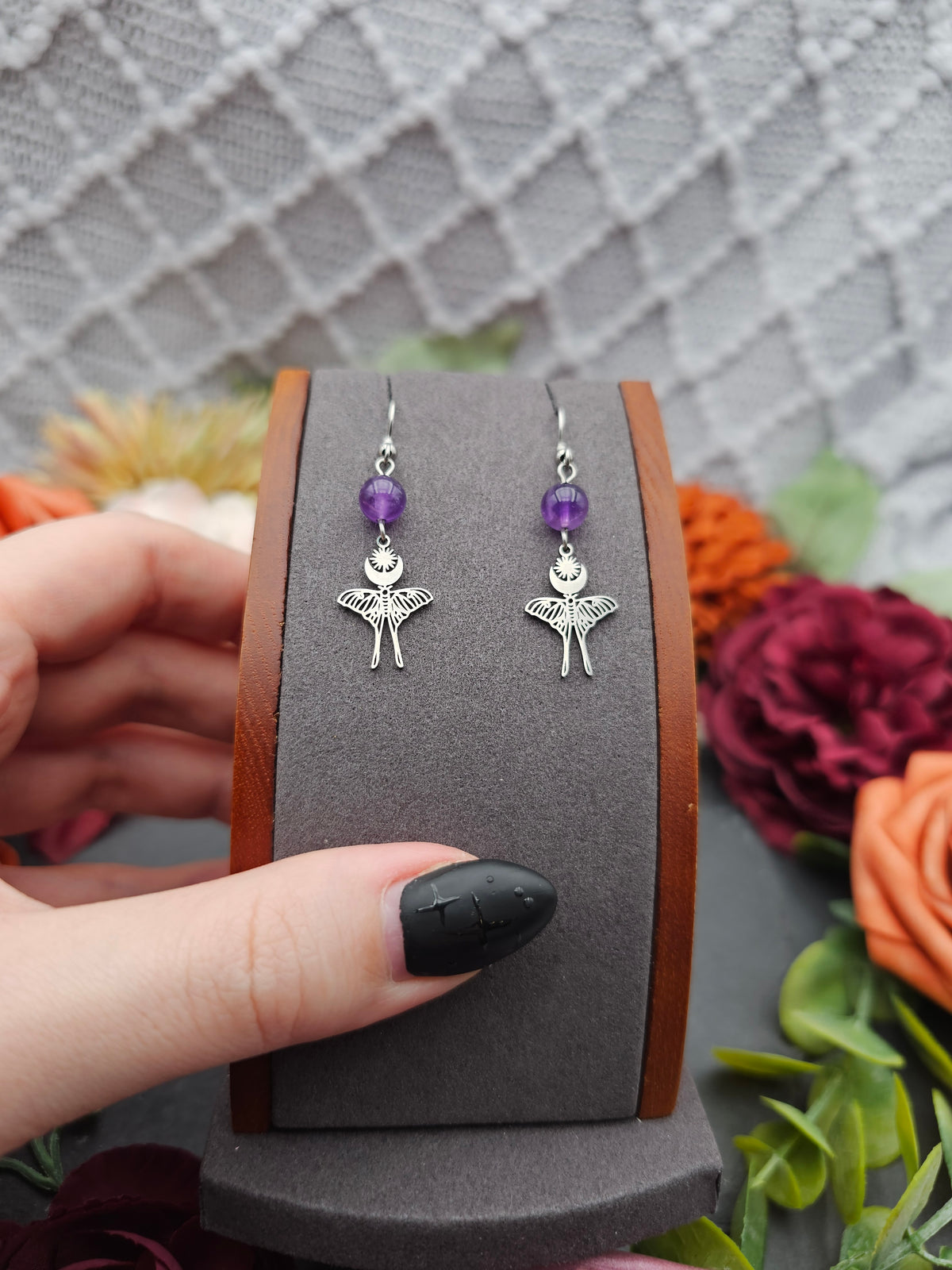 Ohrringe Mondfalter | Amethyst | Edelstahl