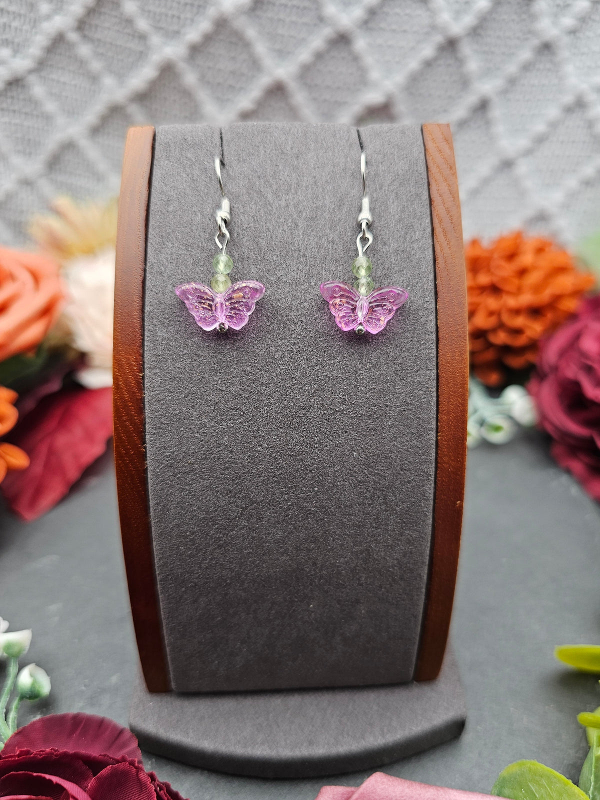 Ohrringe Schmetterling Rosa | Peridot | Edelstahl