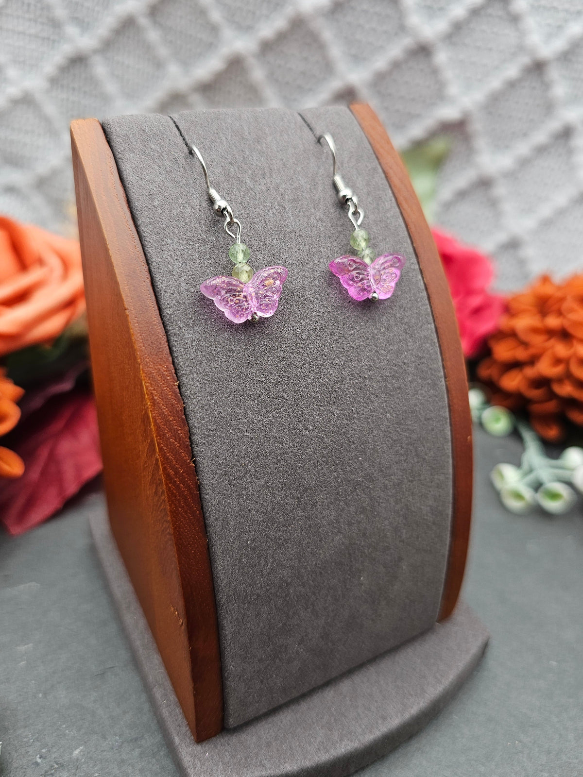 Ohrringe Schmetterling Rosa | Peridot | Edelstahl