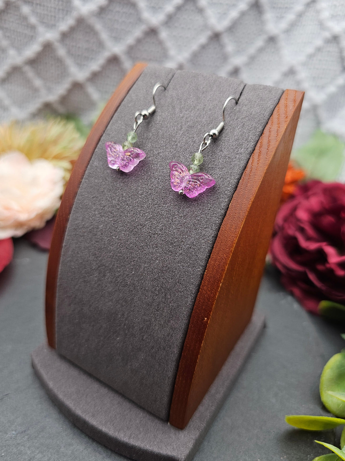 Ohrringe Schmetterling Rosa | Peridot | Edelstahl
