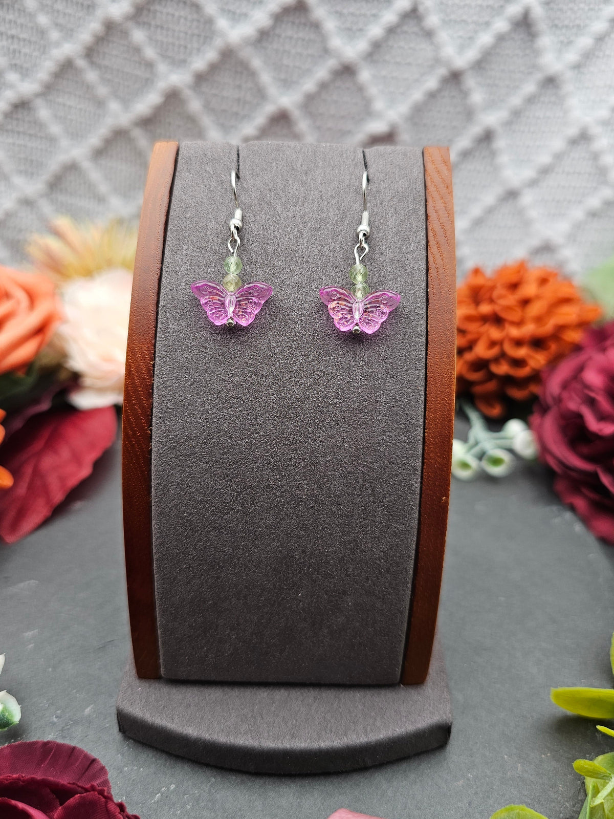 Ohrringe Schmetterling Rosa | Peridot | Edelstahl