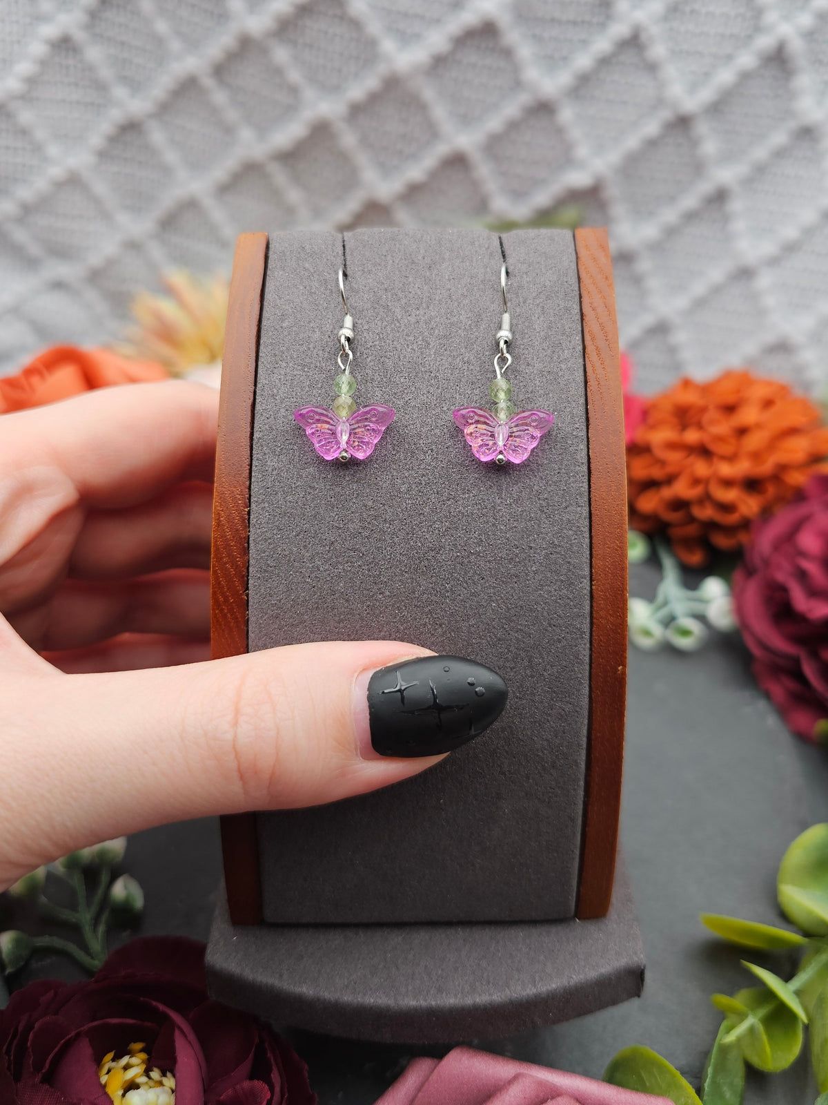 Ohrringe Schmetterling Rosa | Peridot | Edelstahl