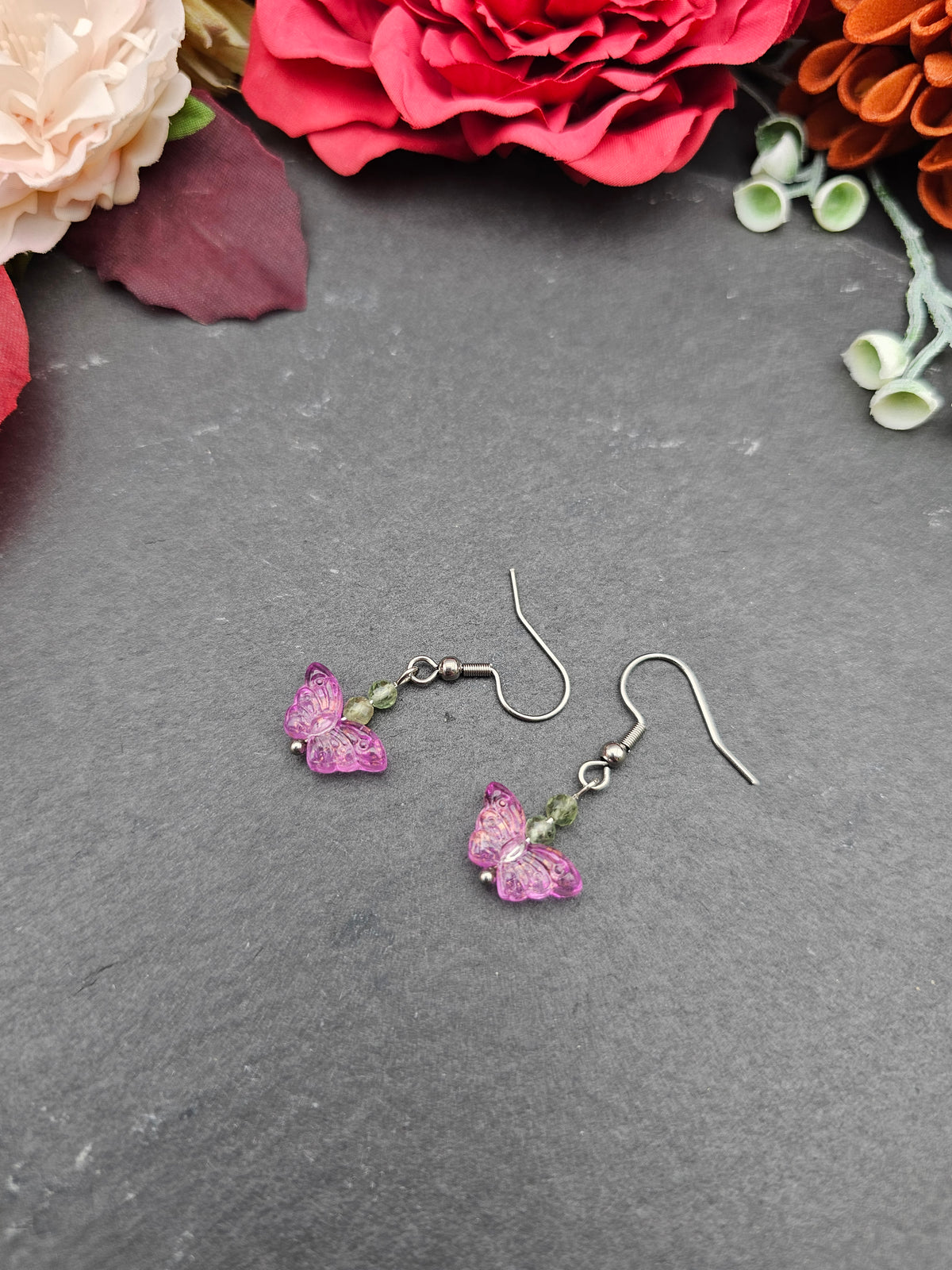 Ohrringe Schmetterling Rosa | Peridot | Edelstahl