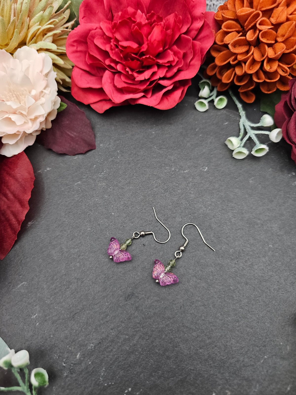 Ohrringe Schmetterling Rosa | Peridot | Edelstahl
