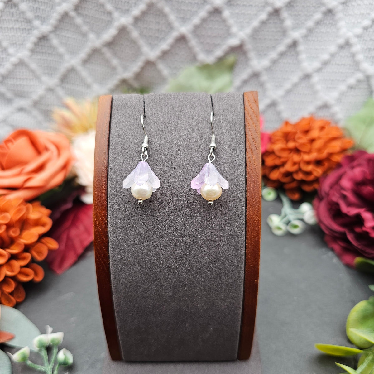 Ohrringe Floral Lila | Süßwasserzuchtperle | Edelstahl