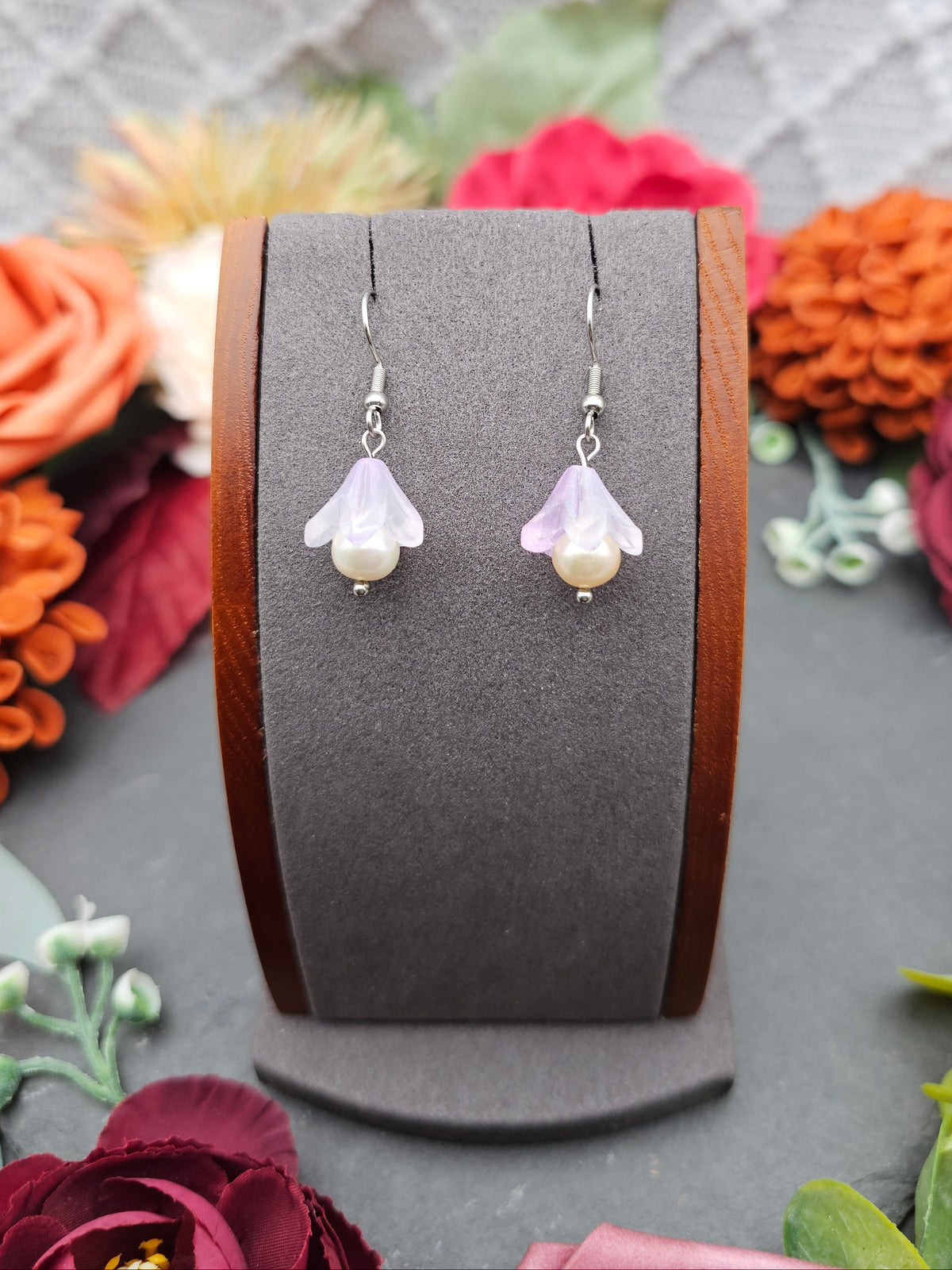 Ohrringe Floral Lila | Süßwasserzuchtperle | Edelstahl