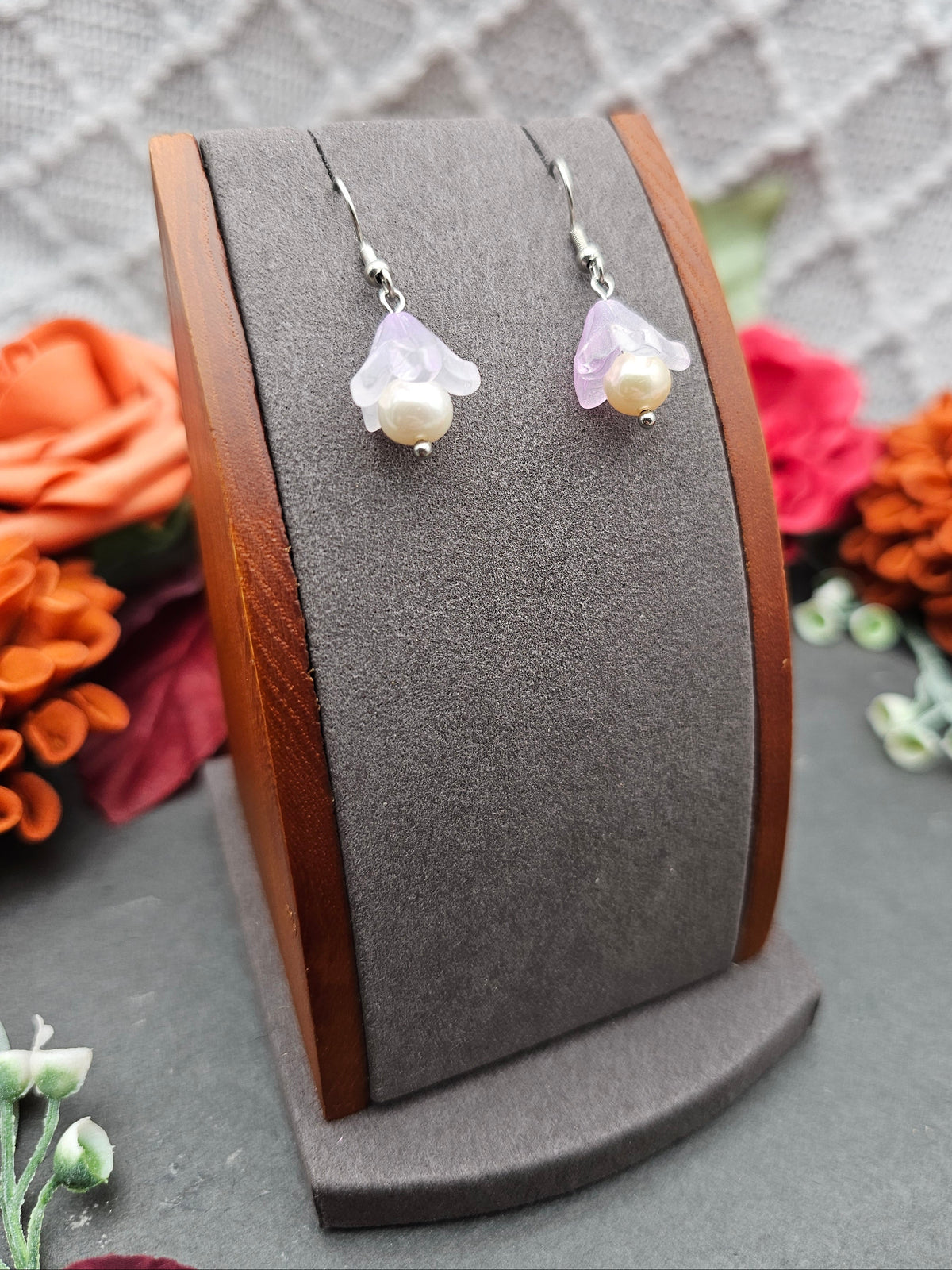 Ohrringe Floral Lila | Süßwasserzuchtperle | Edelstahl