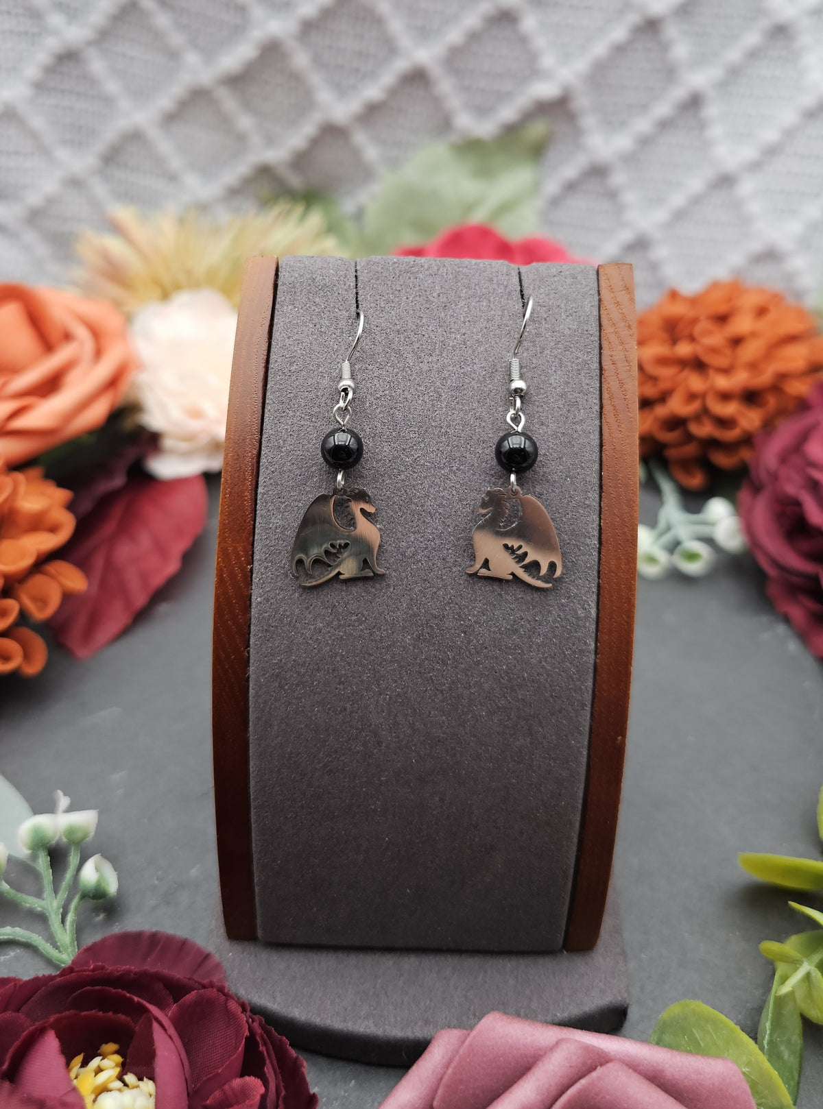 Ohrringe Drache | Onyx | Edelstahl