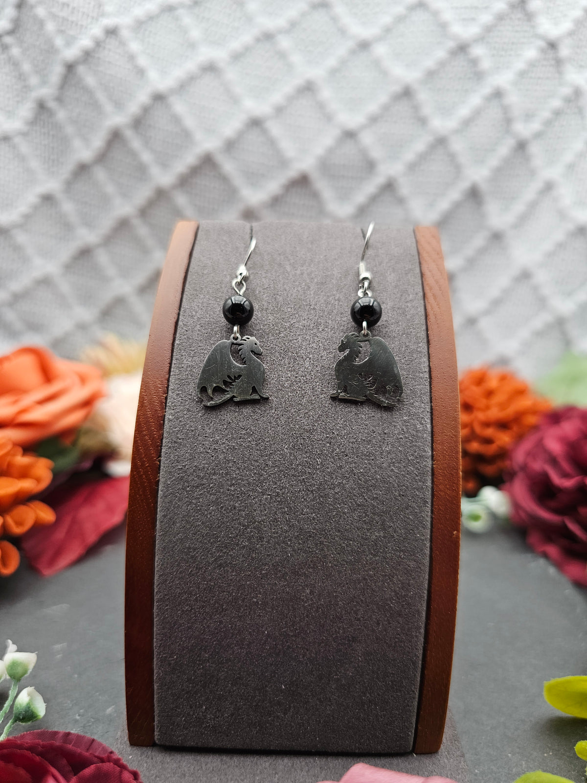 Ohrringe Drache | Onyx | Edelstahl