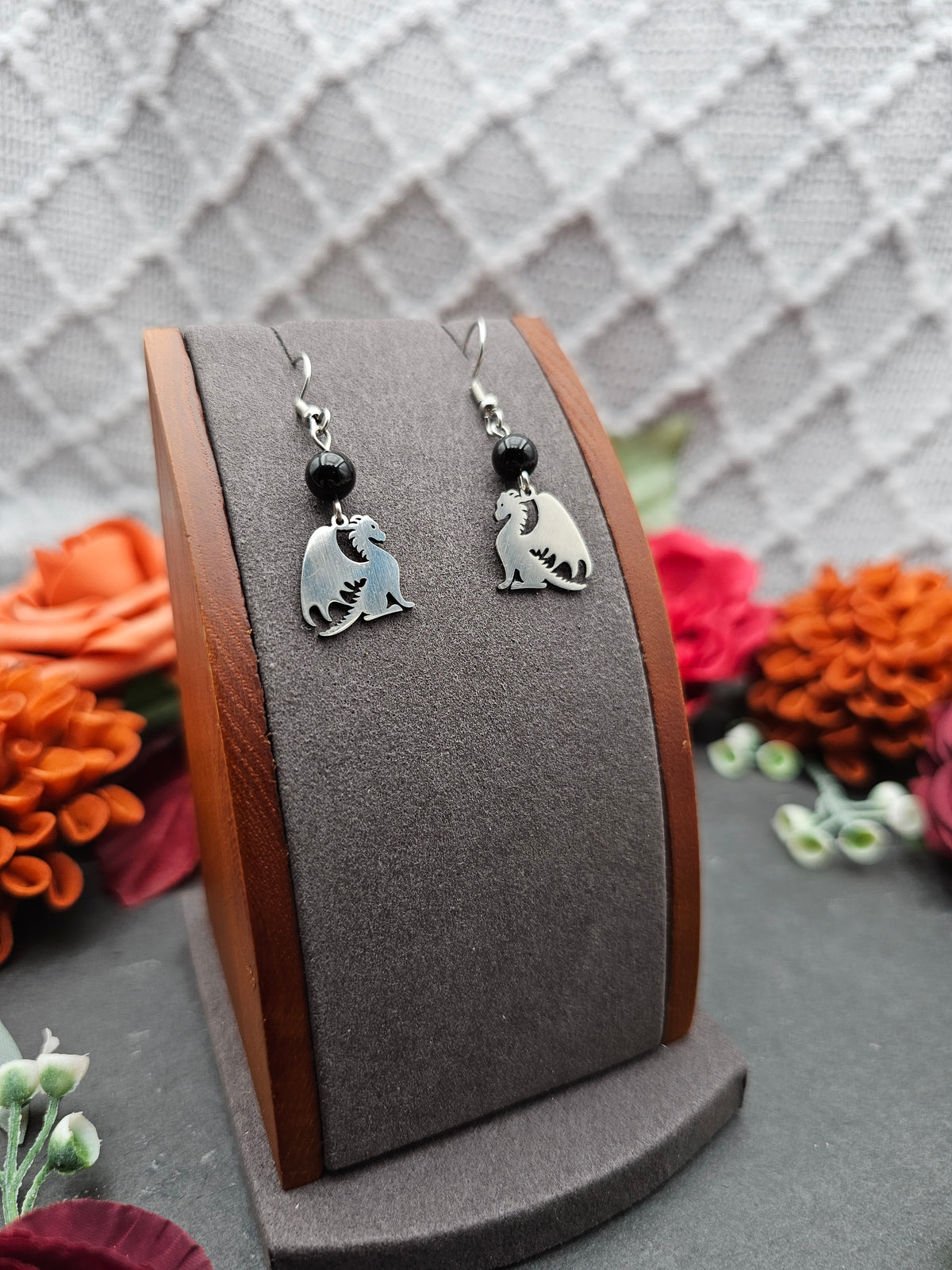Ohrringe Drache | Onyx | Edelstahl