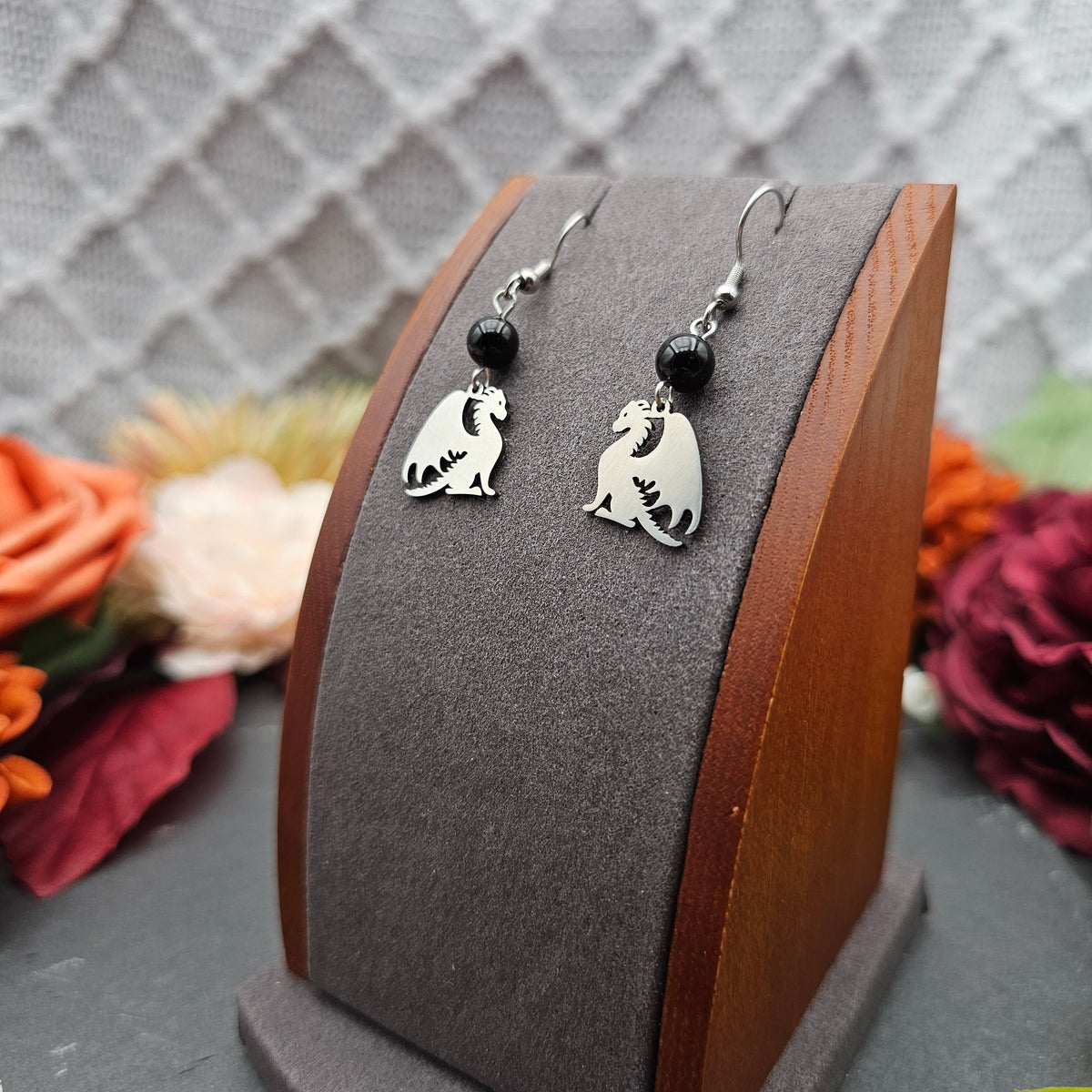 Ohrringe Drache | Onyx | Edelstahl