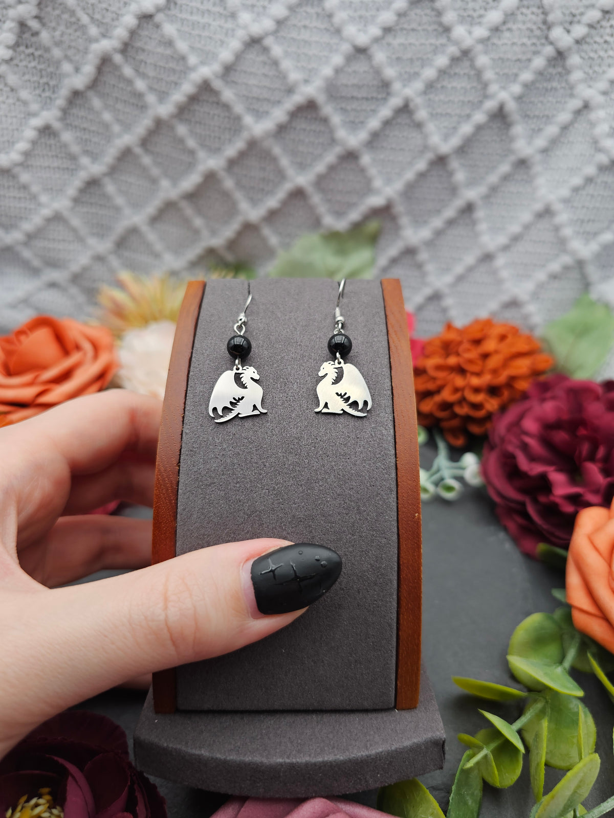 Ohrringe Drache | Onyx | Edelstahl