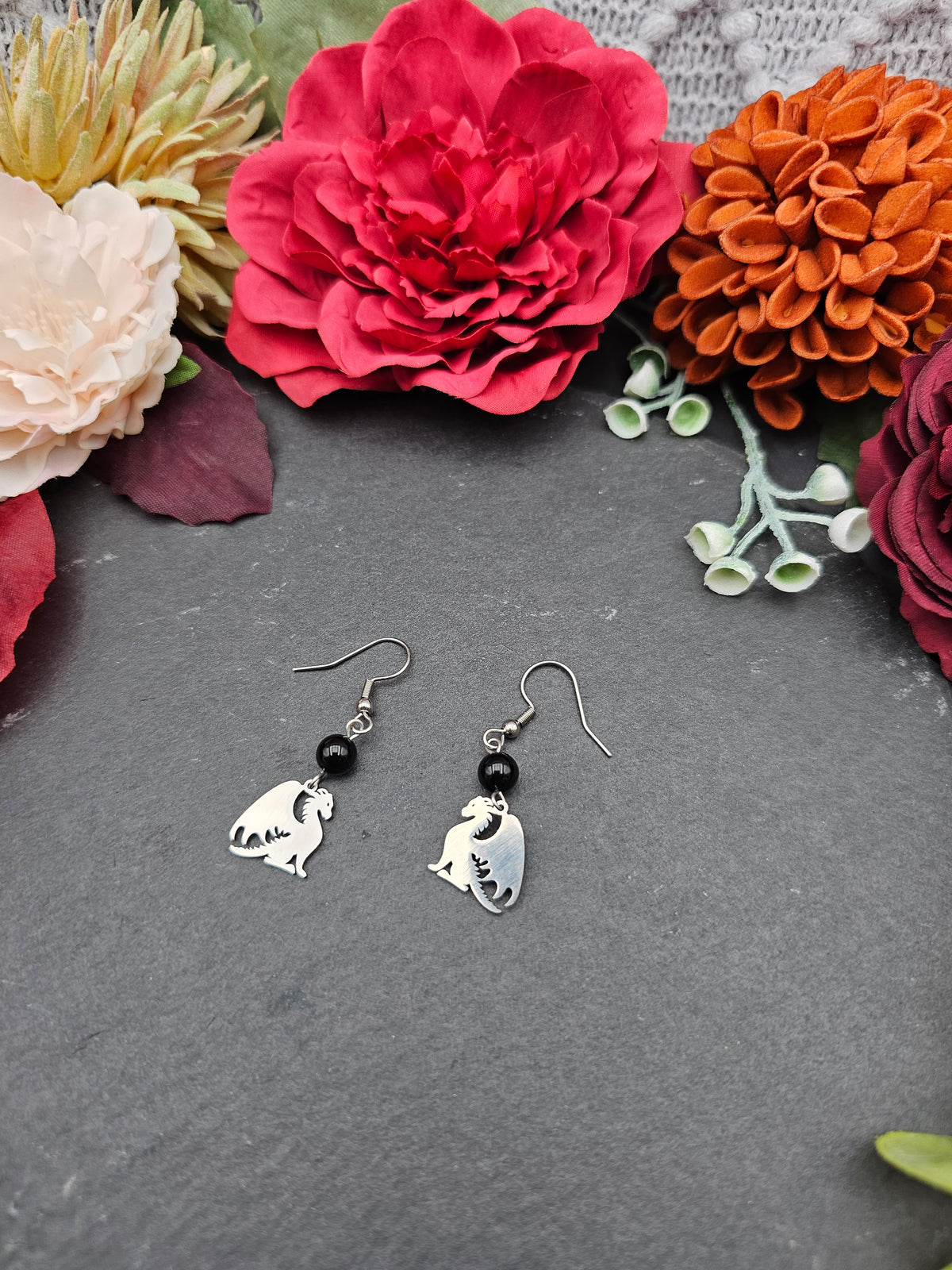 Ohrringe Drache | Onyx | Edelstahl