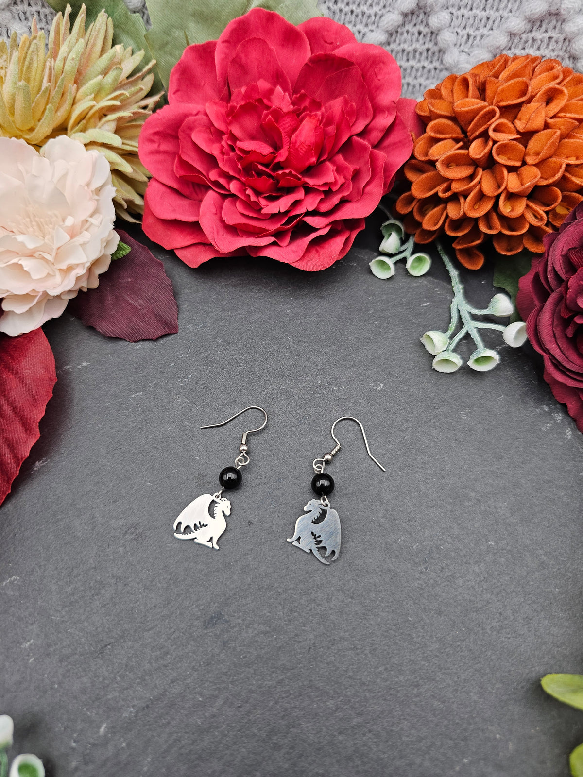 Ohrringe Drache | Onyx | Edelstahl
