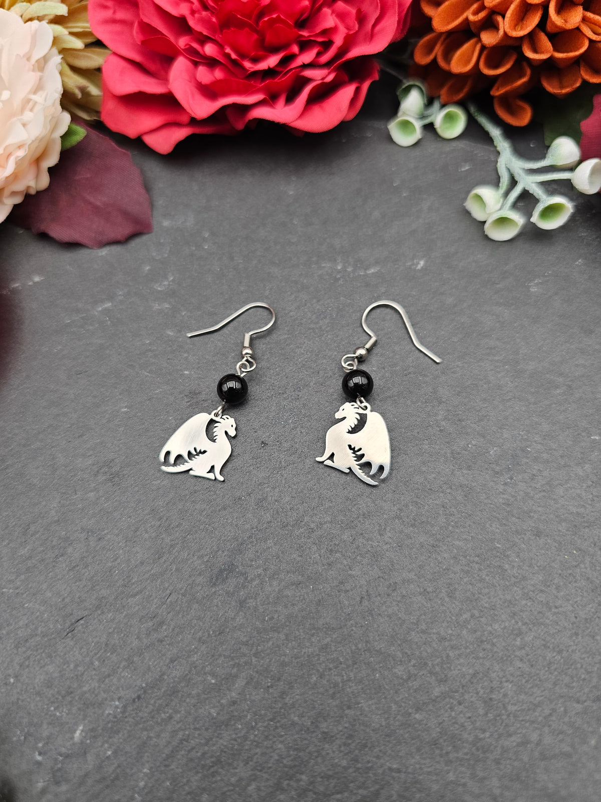 Ohrringe Drache | Onyx | Edelstahl