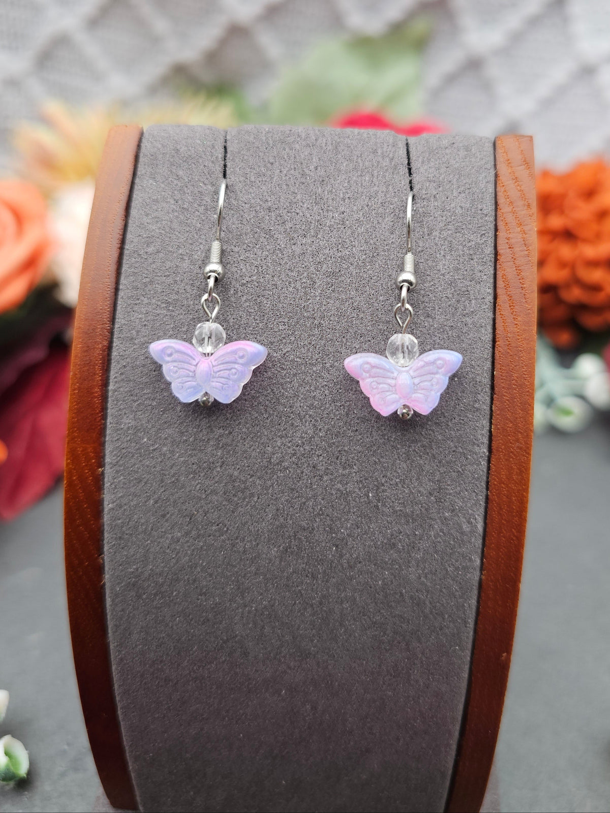 Ohrringe Schmetterling Lila | Bergkristall | Edelstahl