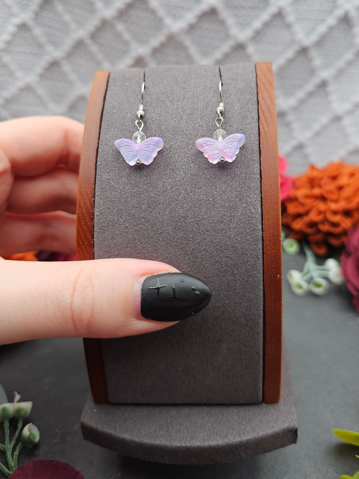 Ohrringe Schmetterling Lila | Bergkristall | Edelstahl