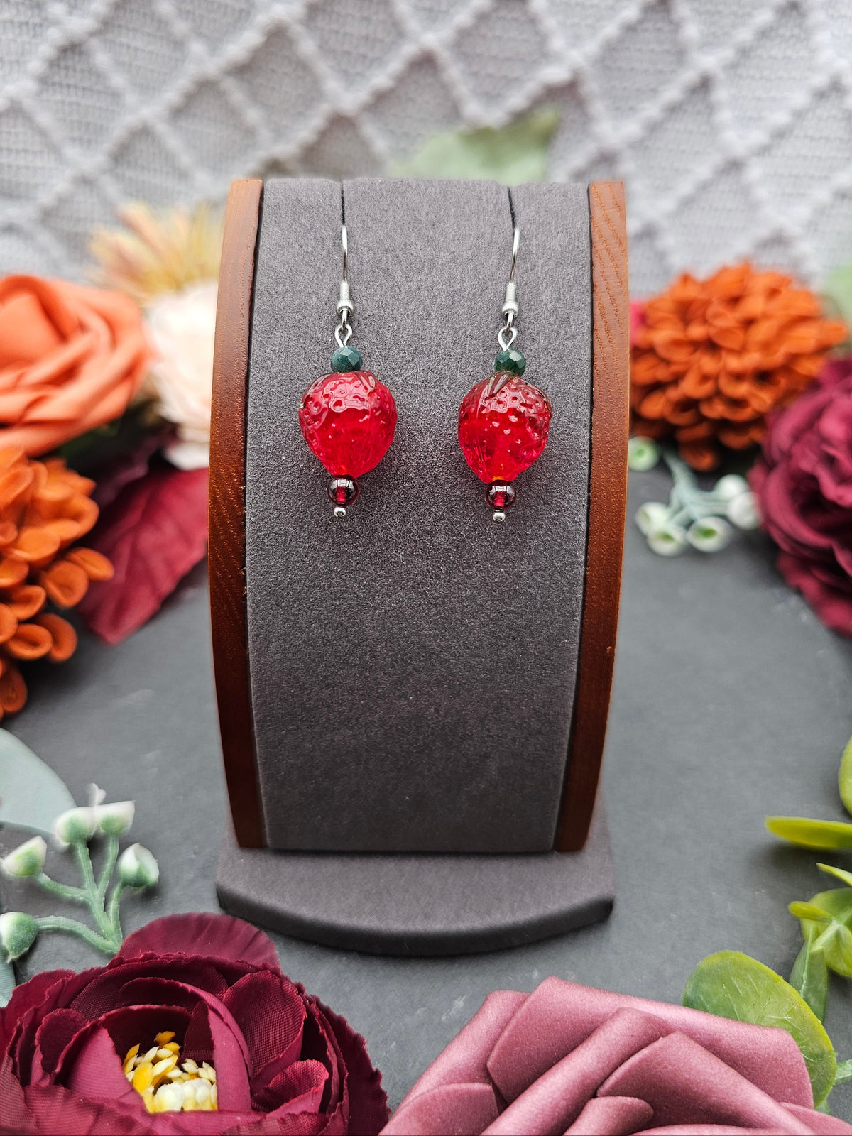 Ohrringe Erdbeeren | Moosachat & Granat | Edelstahl
