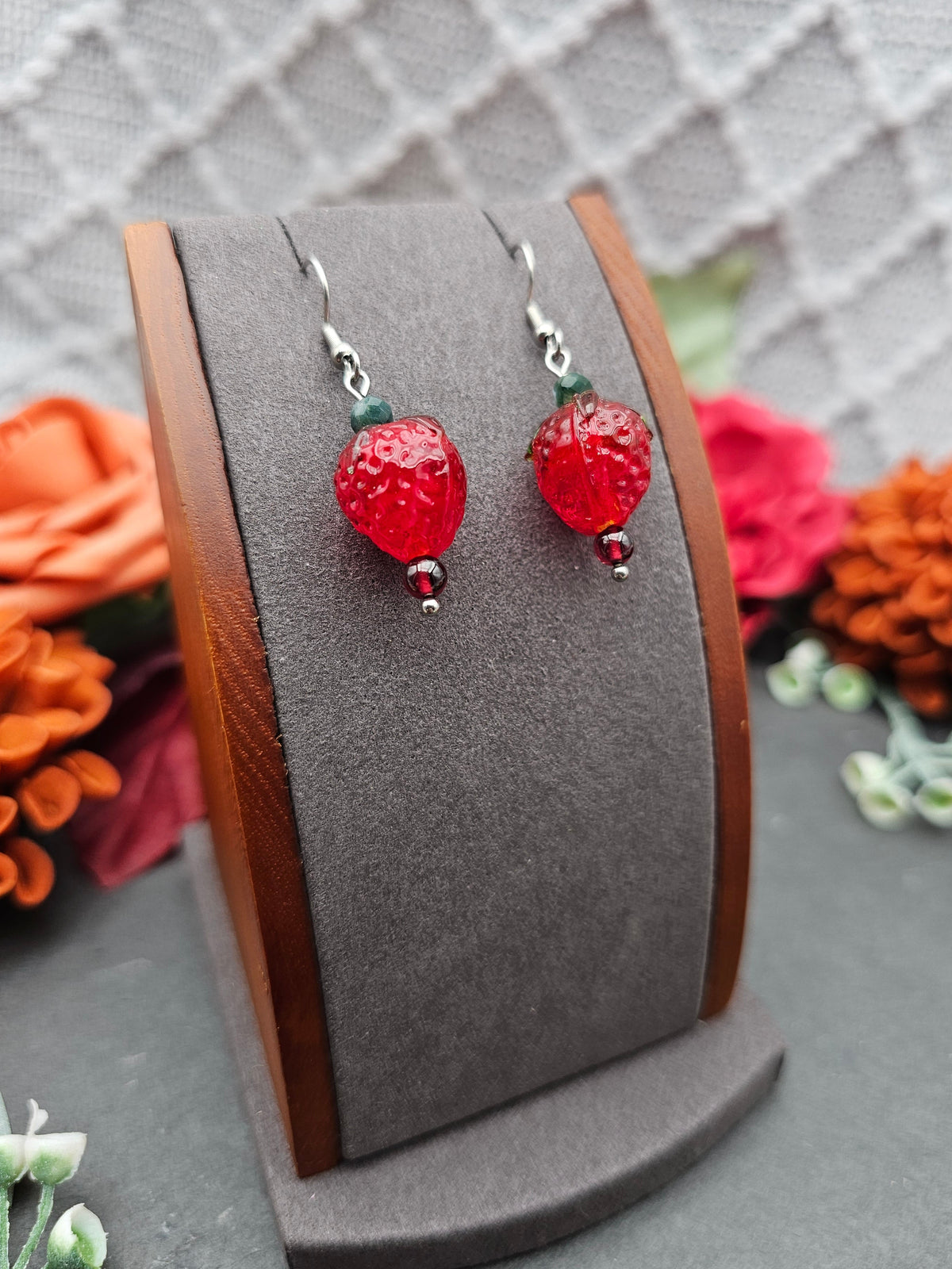 Ohrringe Erdbeeren | Moosachat & Granat | Edelstahl