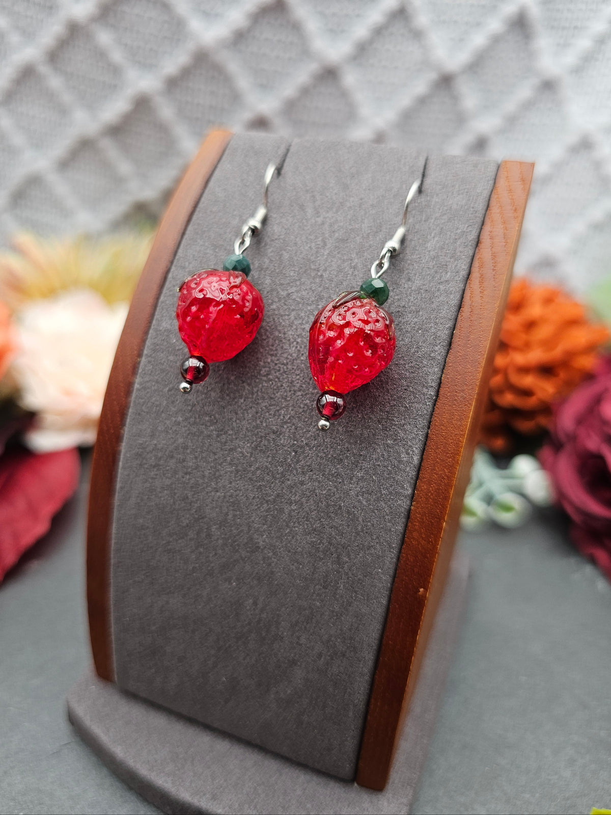 Ohrringe Erdbeeren | Moosachat & Granat | Edelstahl