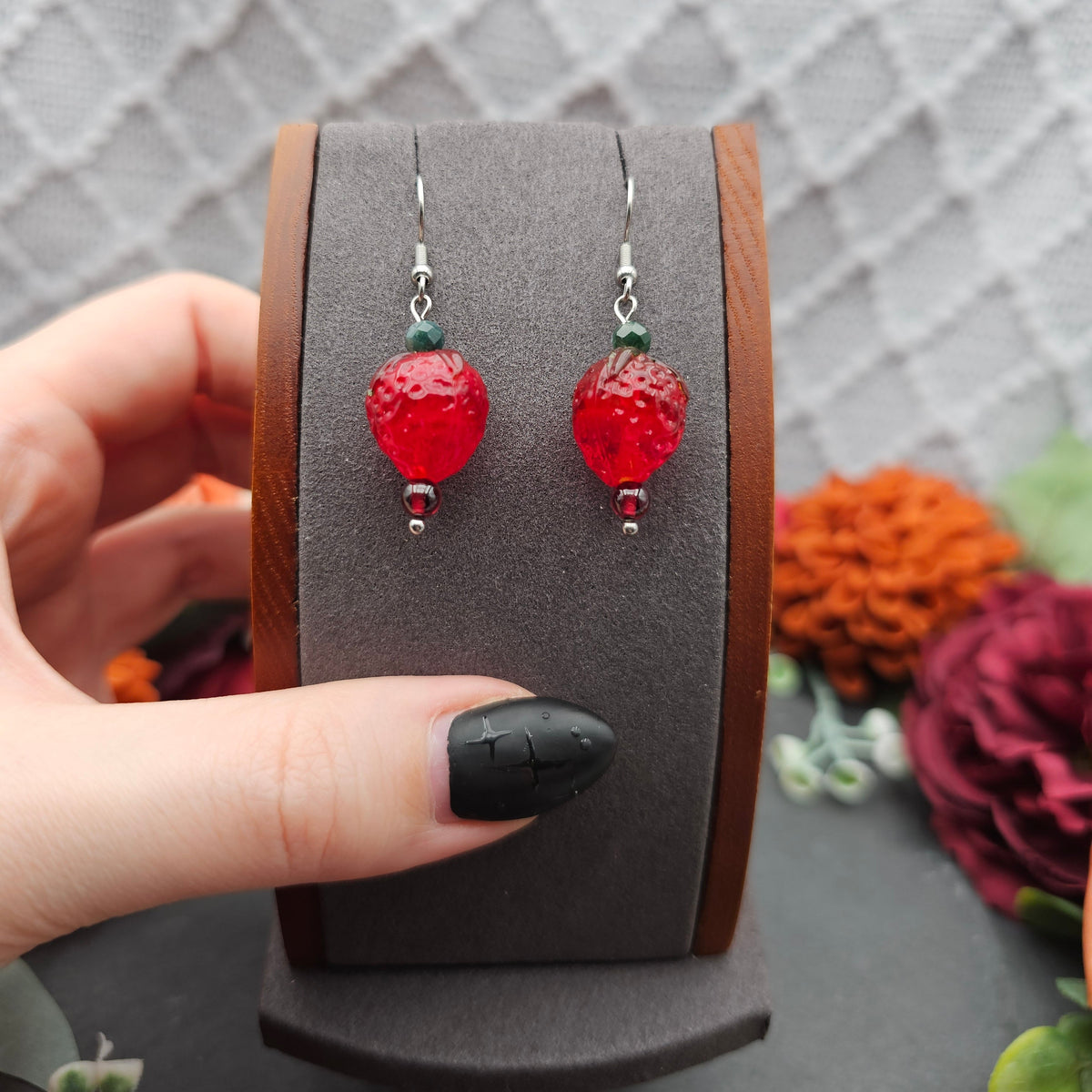 Ohrringe Erdbeeren | Moosachat & Granat | Edelstahl
