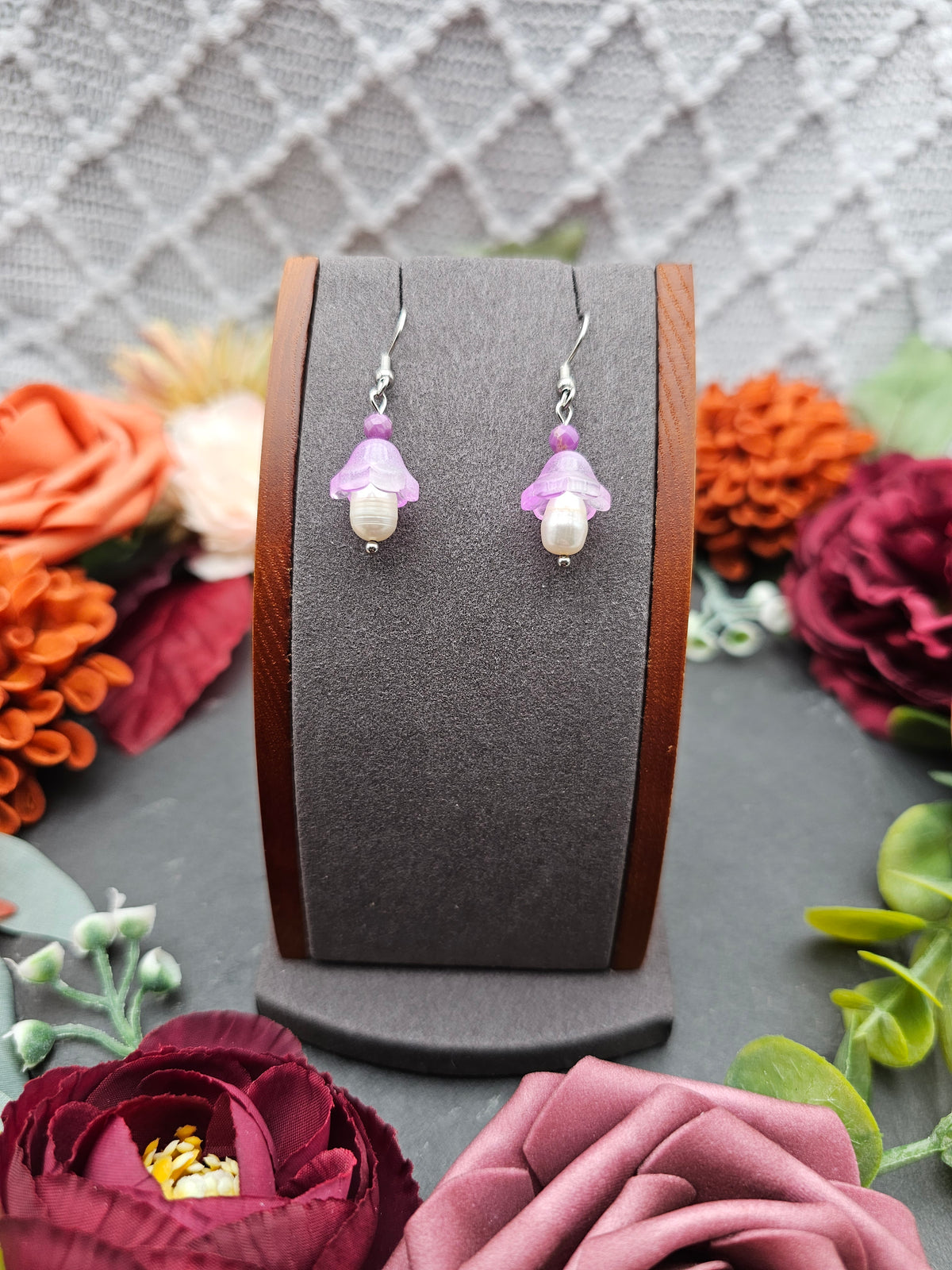 Ohrringe Floral Rosa | Süßwasserzuchtperle & Lepidolith | Edelstahl