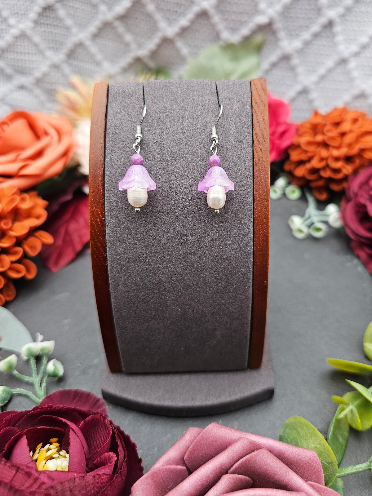Ohrringe Floral Rosa | Süßwasserzuchtperle & Lepidolith | Edelstahl