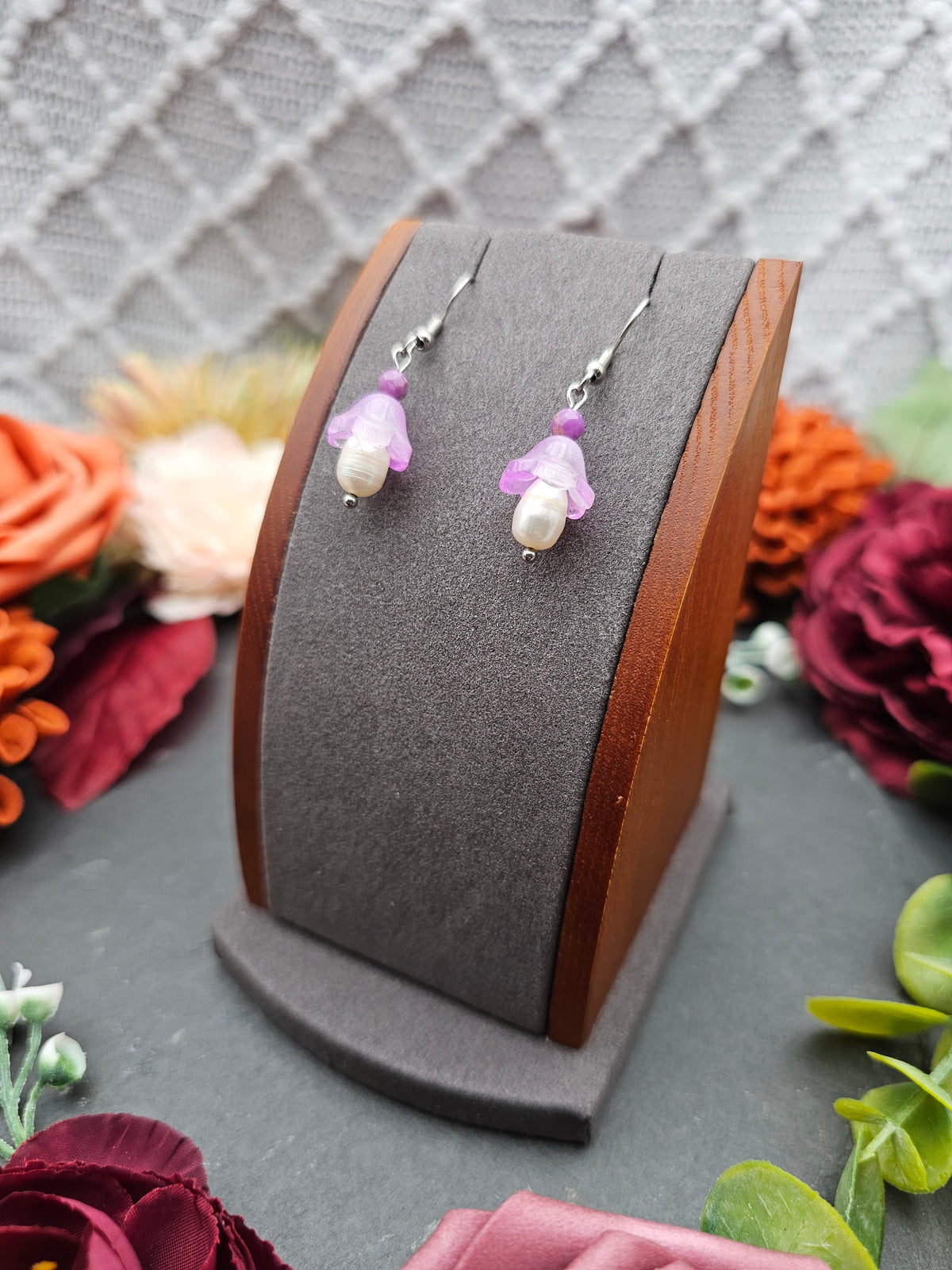 Ohrringe Floral Rosa | Süßwasserzuchtperle & Lepidolith | Edelstahl