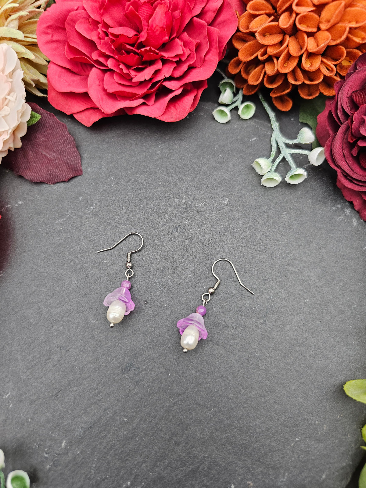 Ohrringe Floral Rosa | Süßwasserzuchtperle & Lepidolith | Edelstahl