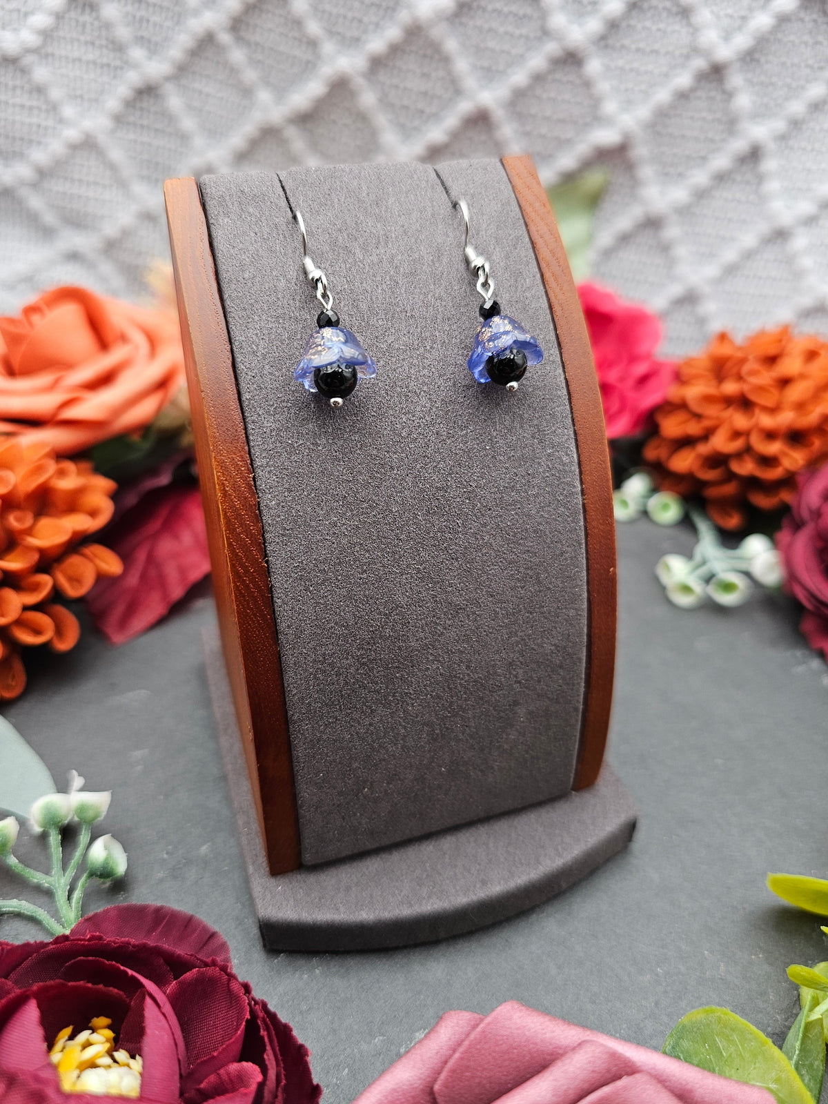 Ohrringe Floral Blau | Onyx & Spinell | Edelstahl