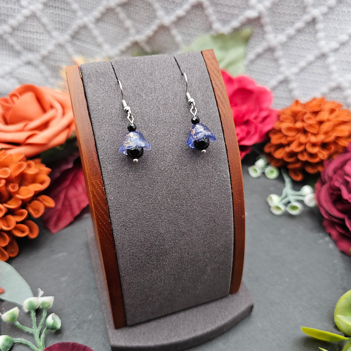 Ohrringe Floral Blau | Onyx & Spinell | Edelstahl