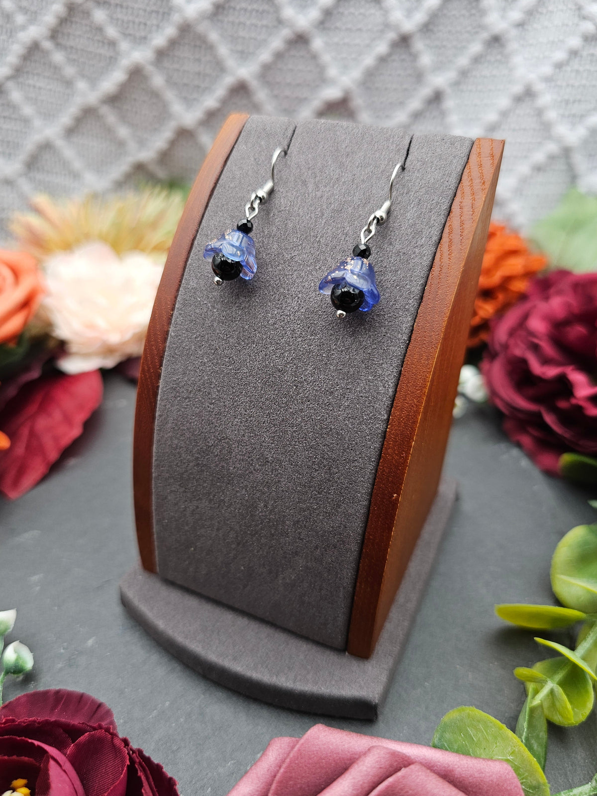 Ohrringe Floral Blau | Onyx & Spinell | Edelstahl