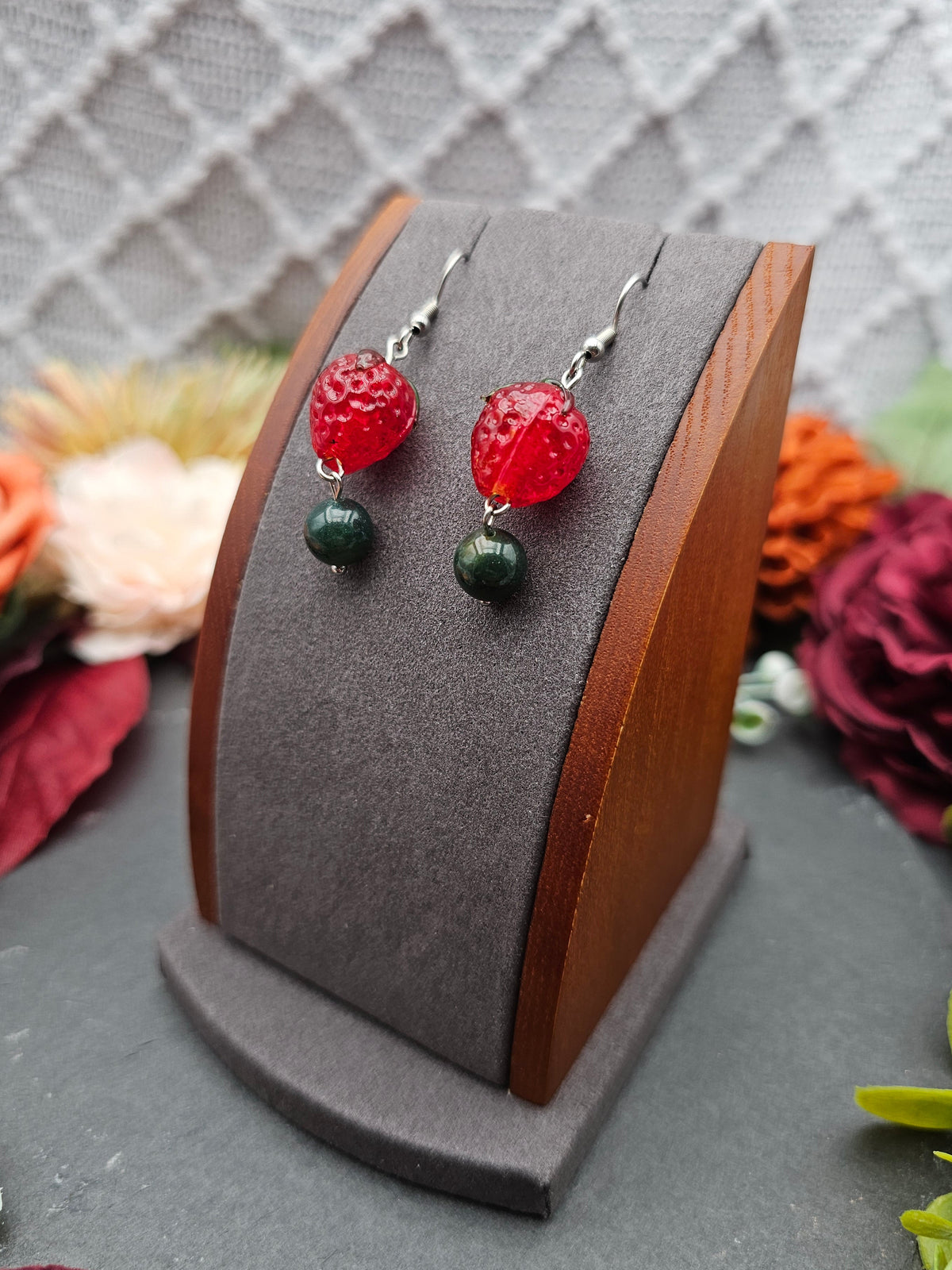 Ohrringe Erdbeeren | Moosachat | Edelstahl