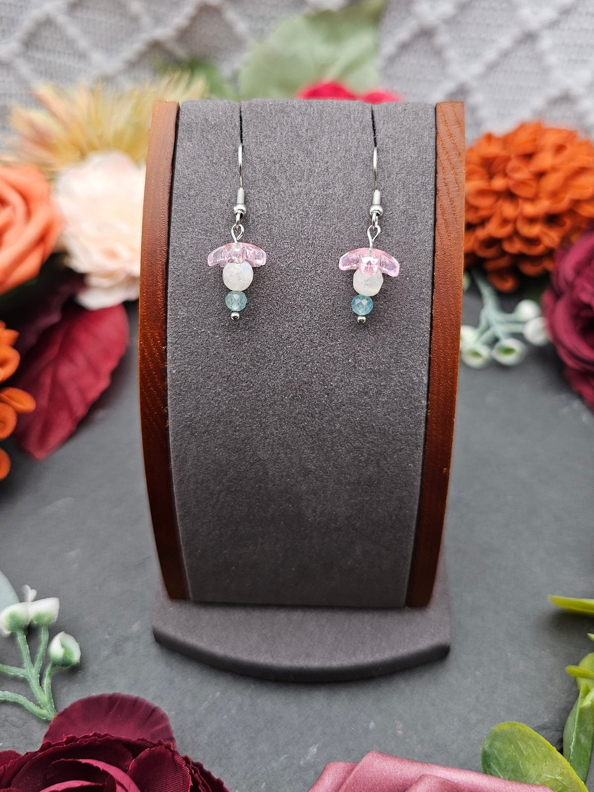 Ohrringe Sakura | Mondstein & Aquamarin | Edelstahl