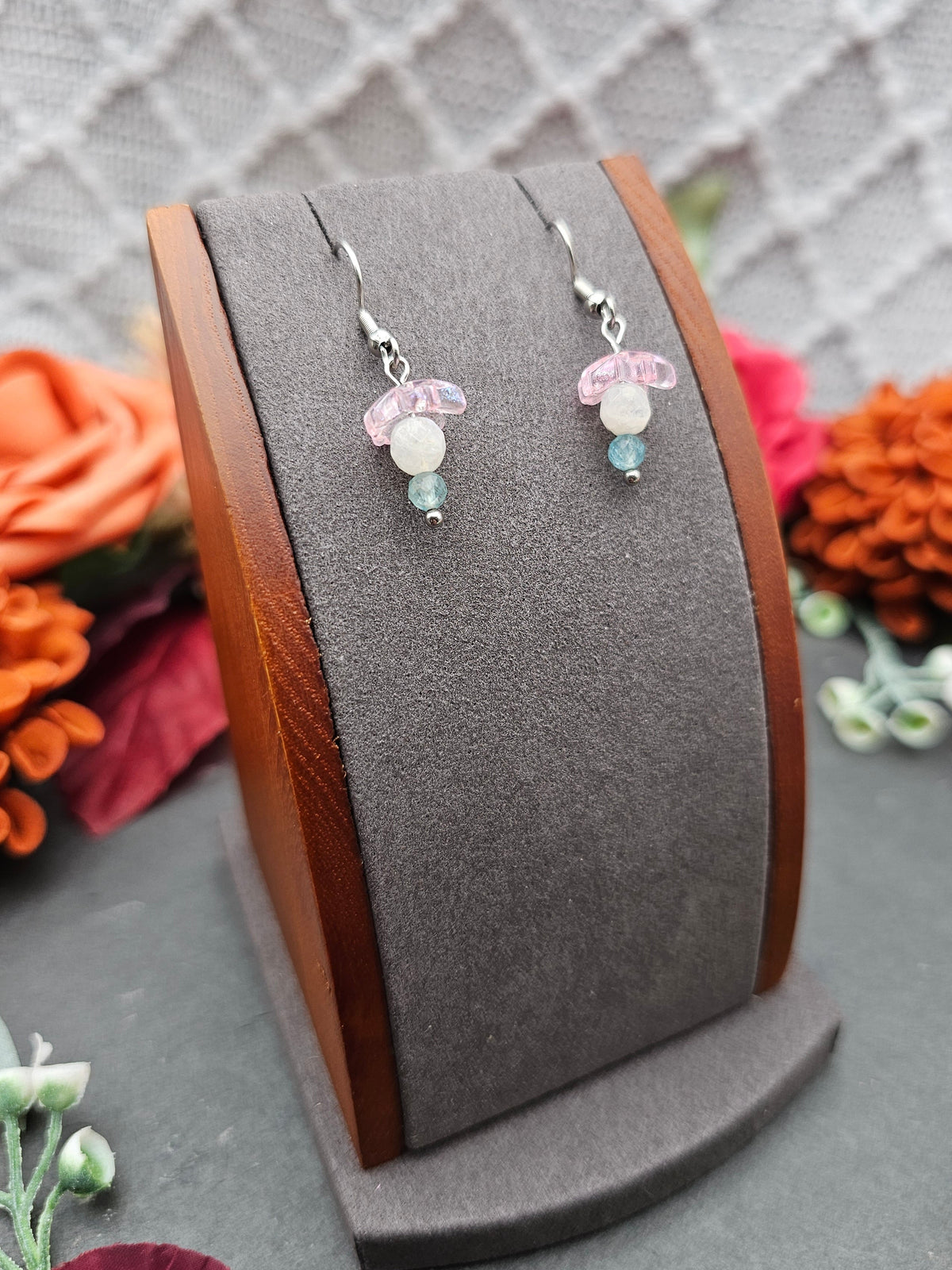 Ohrringe Sakura | Mondstein & Aquamarin | Edelstahl