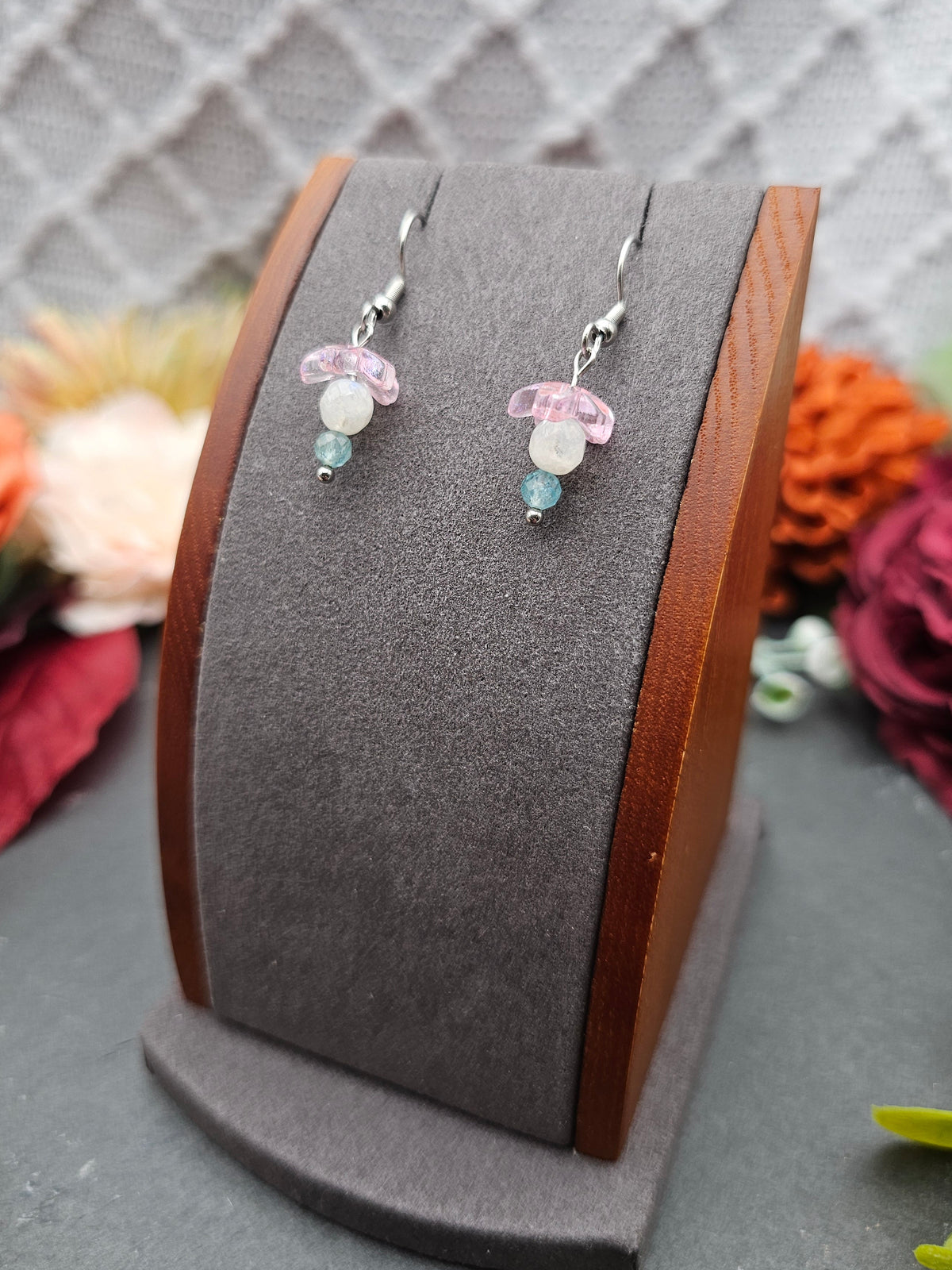 Ohrringe Sakura | Mondstein & Aquamarin | Edelstahl