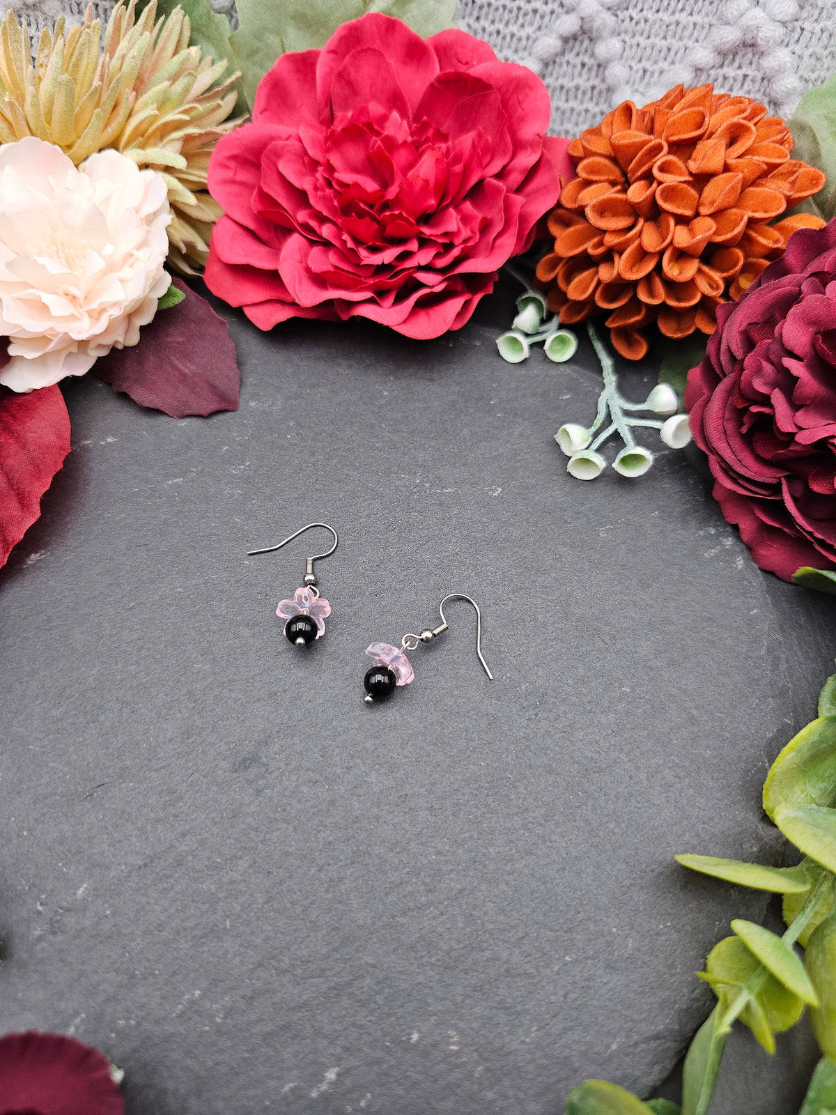 Ohrringe Sakura Rosa | Onyx | Edelstahl