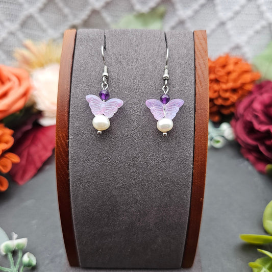 Ohrringe Schmetterling Lila | Süßwasserzuchtperle & Amethyst | Edelstahl