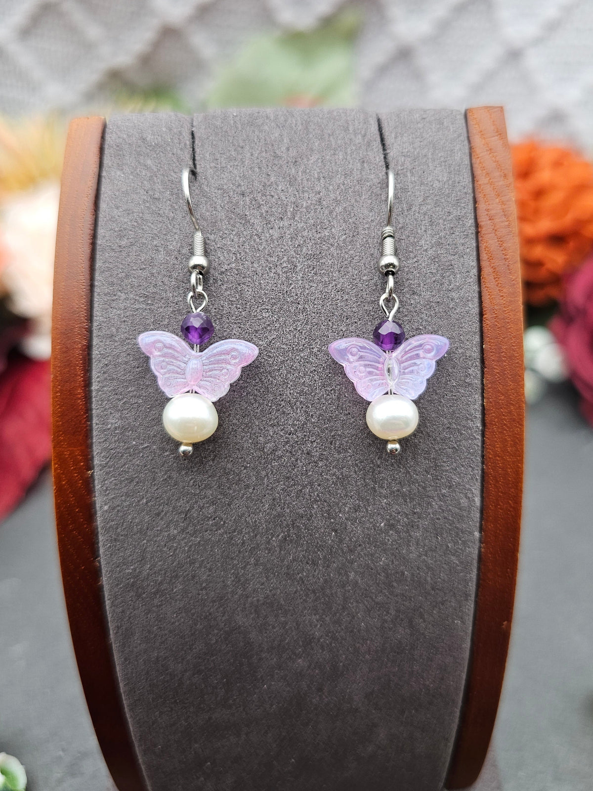 Ohrringe Schmetterling Lila | Süßwasserzuchtperle & Amethyst | Edelstahl
