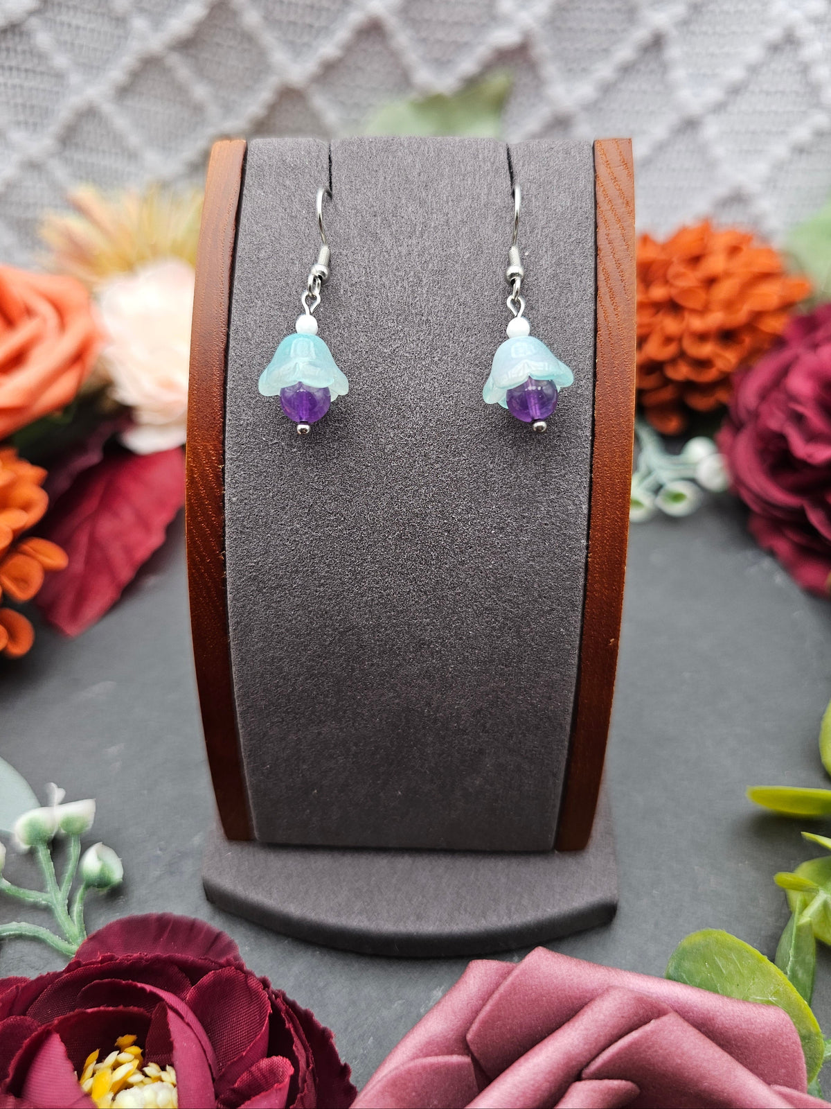 Ohrringe Floral Mint | Amethyst & Kascholong | Edelstahl