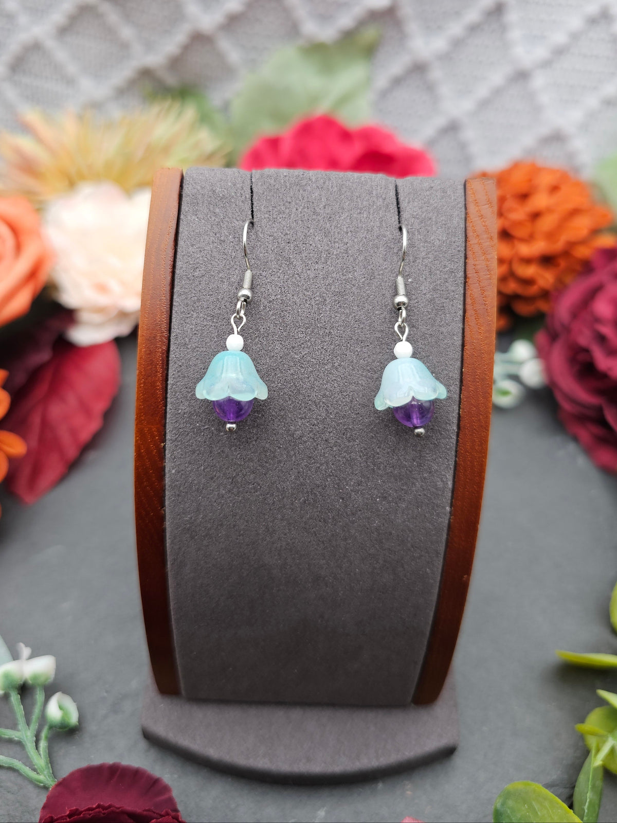Ohrringe Floral Mint | Amethyst & Kascholong | Edelstahl