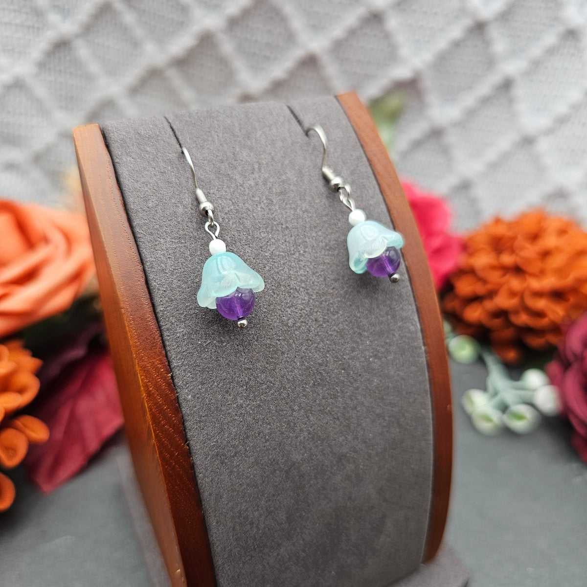 Ohrringe Floral Mint | Amethyst & Kascholong | Edelstahl