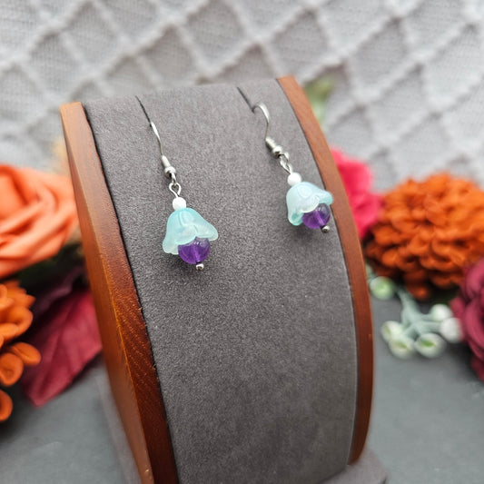 Ohrringe Floral Mint | Amethyst & Kascholong | Edelstahl