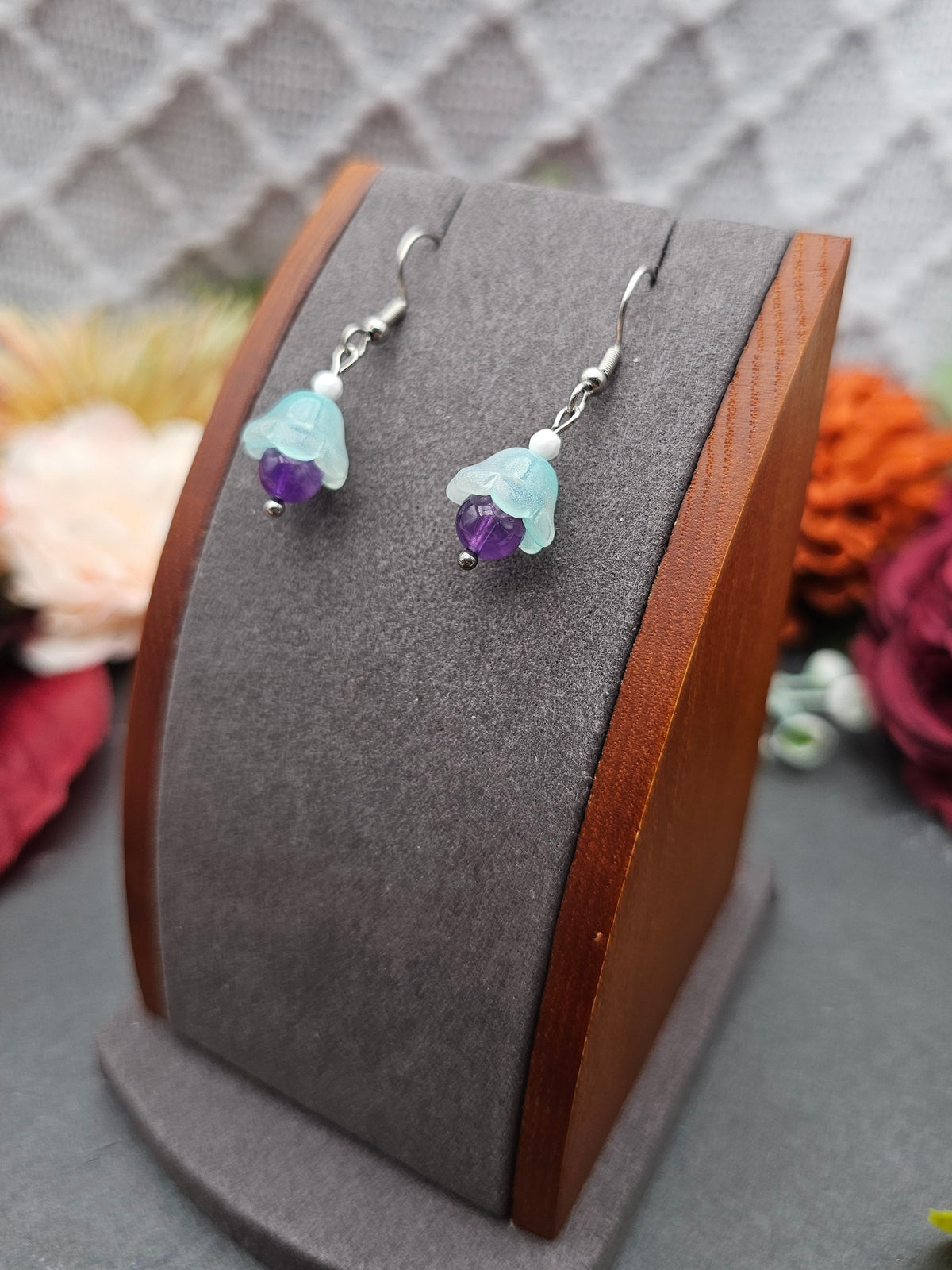Ohrringe Floral Mint | Amethyst & Kascholong | Edelstahl